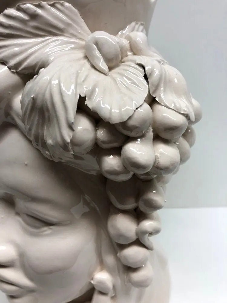 Teste di Moro Corona a Punte Ceramica Caltagirone cm H.28 L.20 Artigianale Bianco DD CERAMICHE SICILIANE