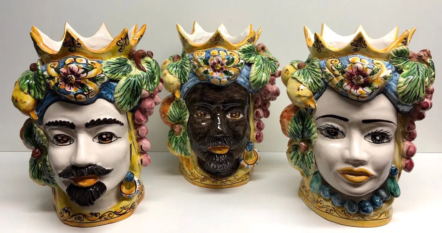Teste di Moro Corona a Punte Ceramica Caltagirone cm H.28 L.20 Artigianale Decorazione Siciliana DD CERAMICHE SICILIANE