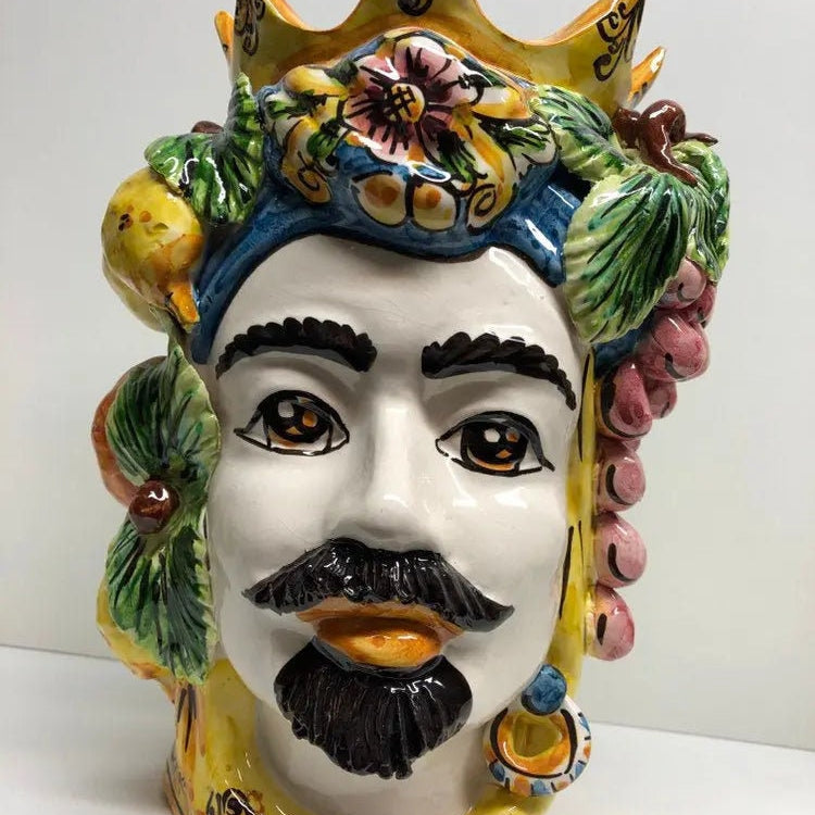 Teste di Moro Corona a Punte Ceramica Caltagirone cm H.28 L.20 Artigianale Decorazione Siciliana DD CERAMICHE SICILIANE