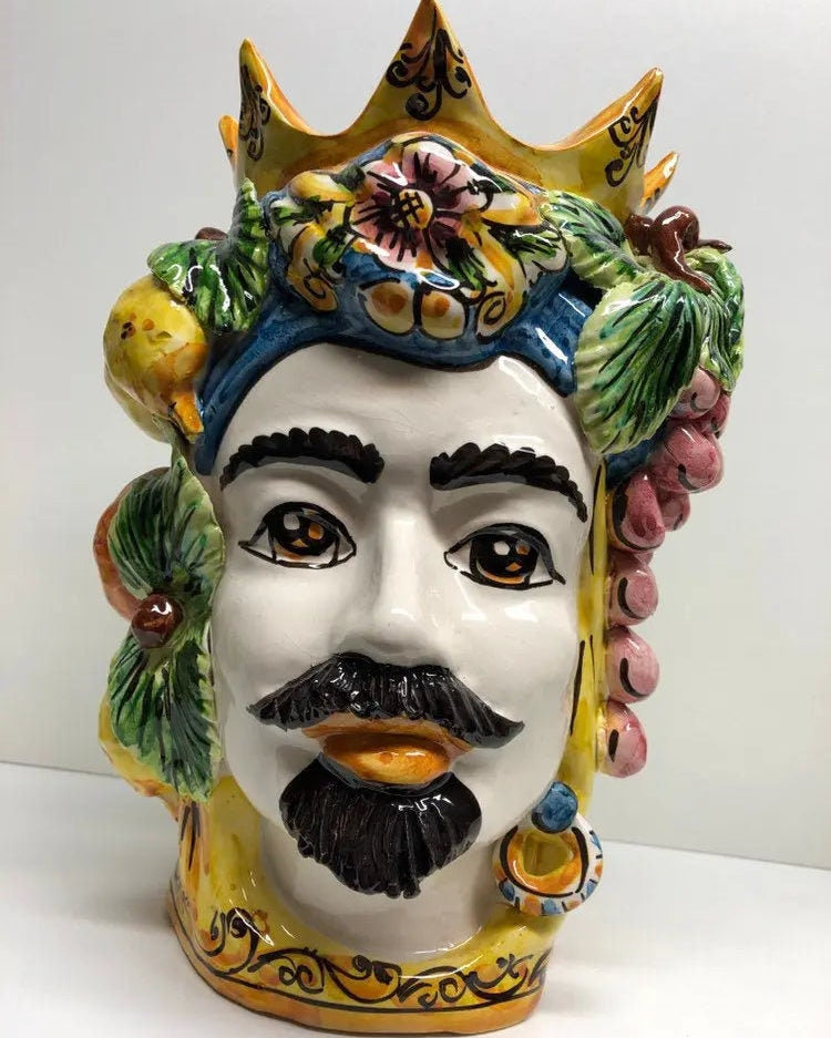 Teste di Moro Corona a Punte Ceramica Caltagirone cm H.28 L.20 Artigianale Decorazione Siciliana DD CERAMICHE SICILIANE