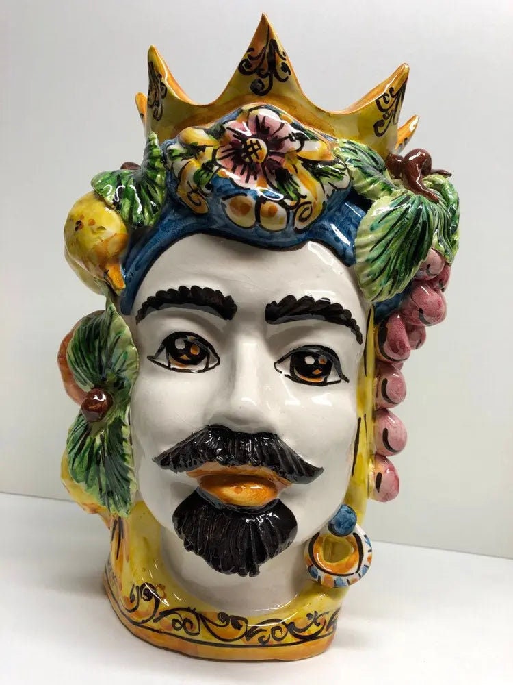 Teste di Moro Corona a Punte Ceramica Caltagirone cm H.28 L.20 Artigianale Decorazione Siciliana DD CERAMICHE SICILIANE