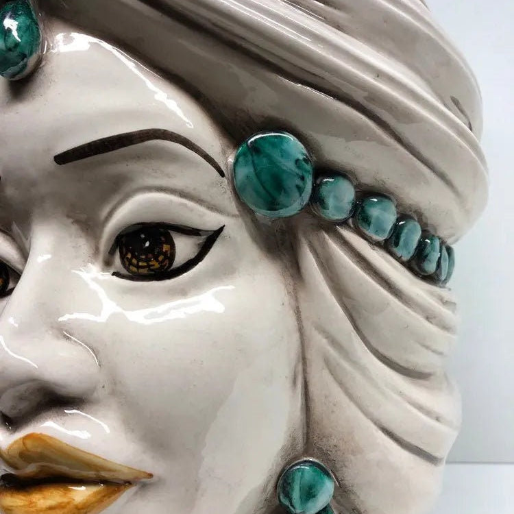Teste di Moro Corona Ceramica Caltagirone cm H.30 L.20 Artigianale Sfere Verde DD CERAMICHE SICILIANE