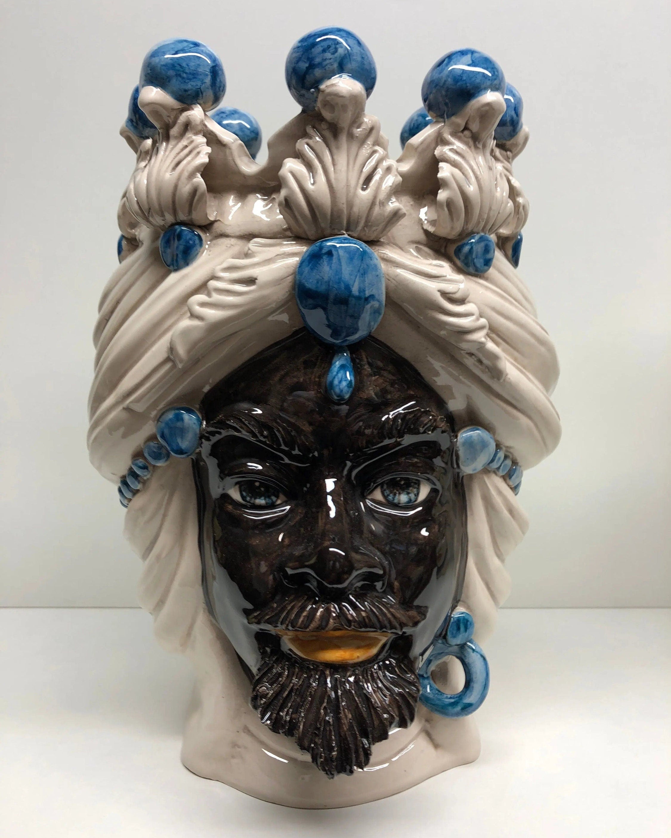 Teste di Moro Corona Ceramica Caltagirone cm H.30 L.20 Artigianale Sfere Blu DD CERAMICHE SICILIANE