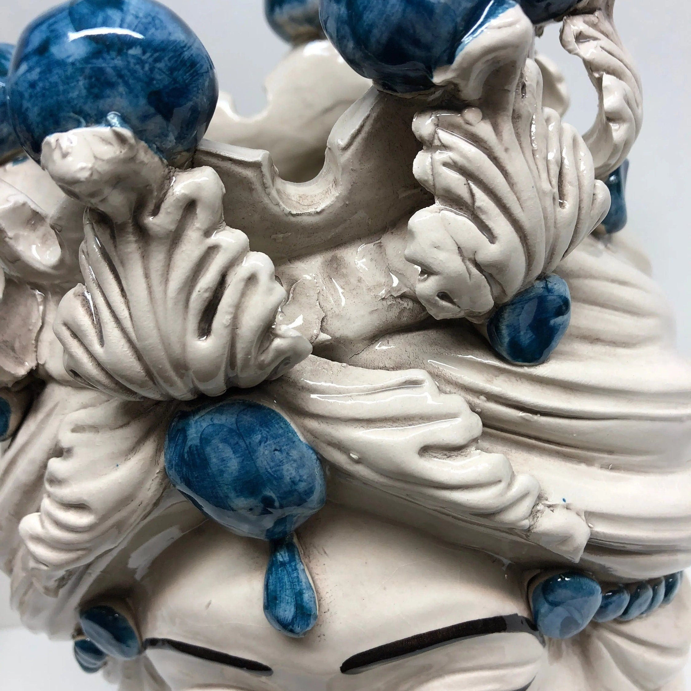 Teste di Moro Corona Ceramica Caltagirone cm H.30 L.20 Artigianale Sfere Blu DD CERAMICHE SICILIANE