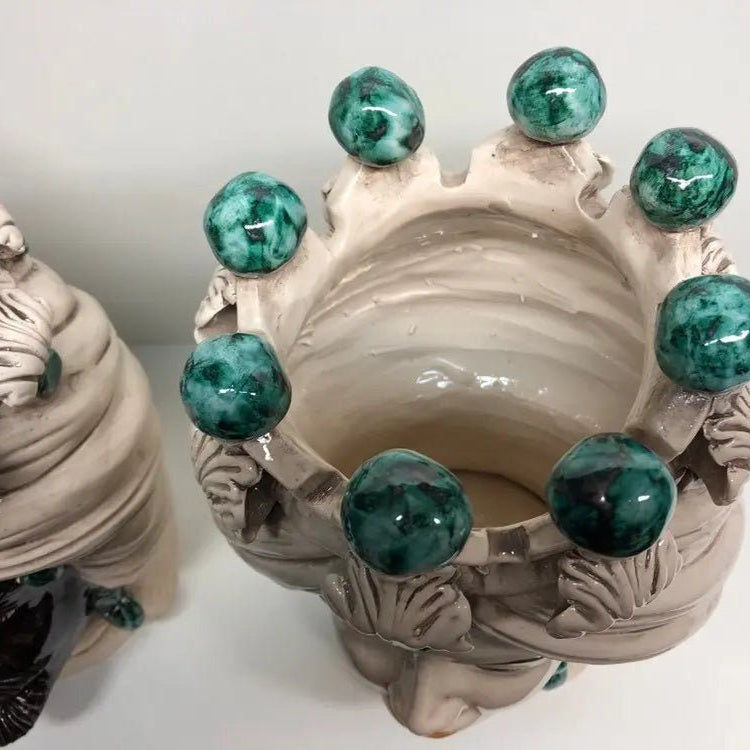 Teste di Moro Corona Ceramica Caltagirone cm H.30 L.20 Artigianale Sfere Verde DD CERAMICHE SICILIANE