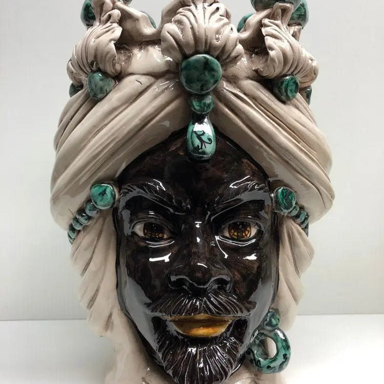 Teste di Moro Corona Ceramica Caltagirone cm H.30 L.20 Artigianale Sfere Verde DD CERAMICHE SICILIANE