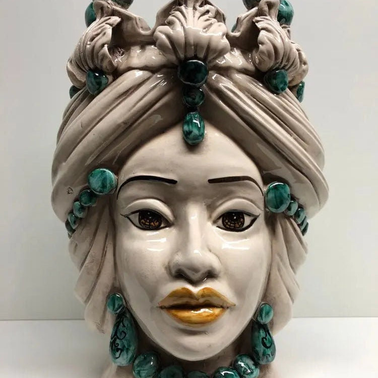 Teste di Moro Corona Ceramica Caltagirone cm H.30 L.20 Artigianale Sfere Verde DD CERAMICHE SICILIANE