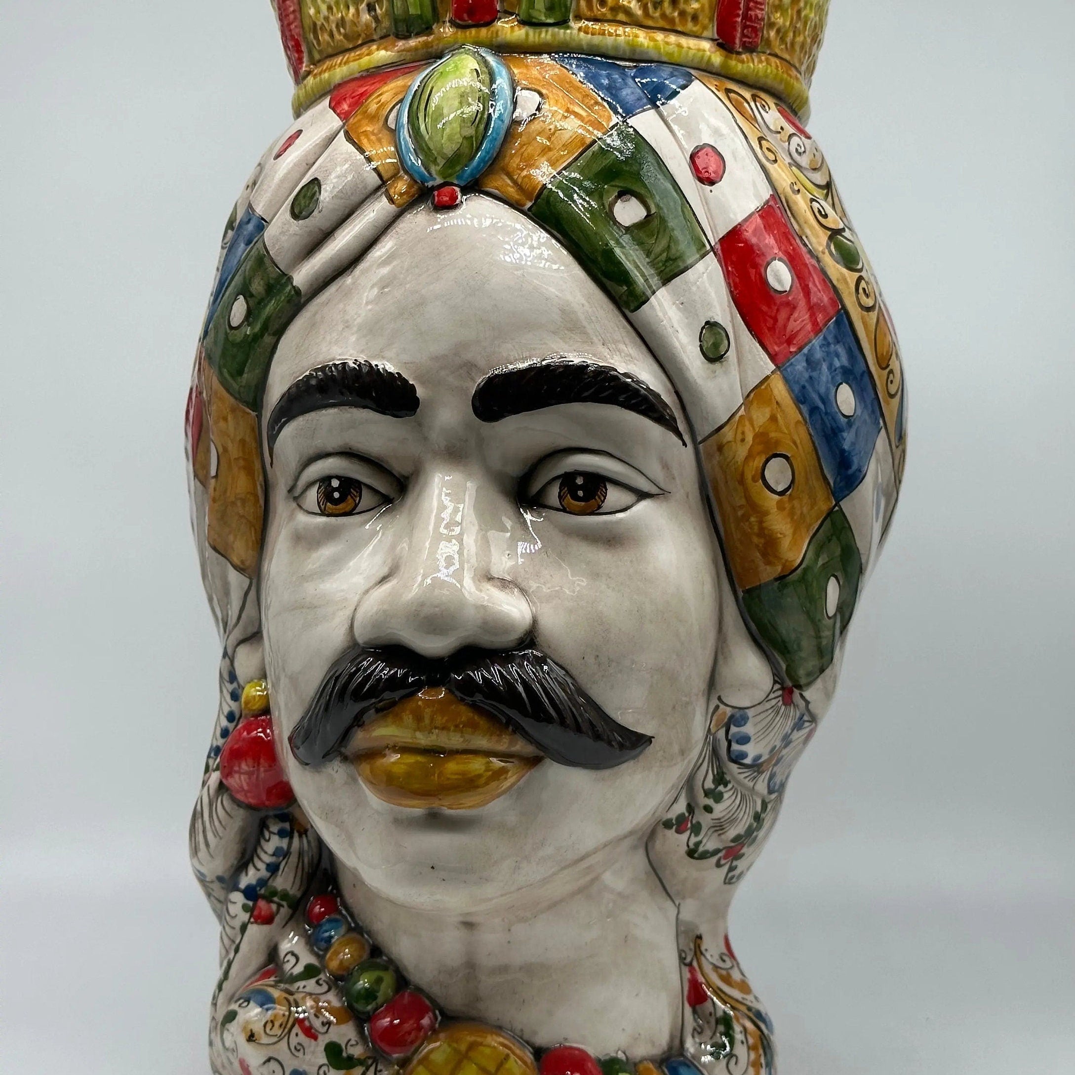 Teste di Moro Saturno Ceramica Caltagirone cm H.37 L.22 Artigianale Decoro “Carretto” DD CERAMICHE SICILIANE