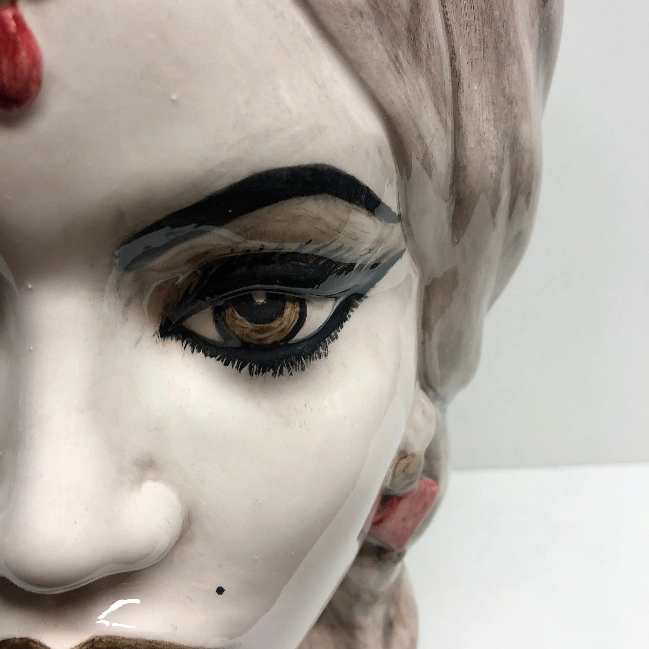 Teste di Moro Corona Retta Ceramica Caltagirone cm H.38 L.24 Artigianale dettagli Bordeaux DD CERAMICHE SICILIANE