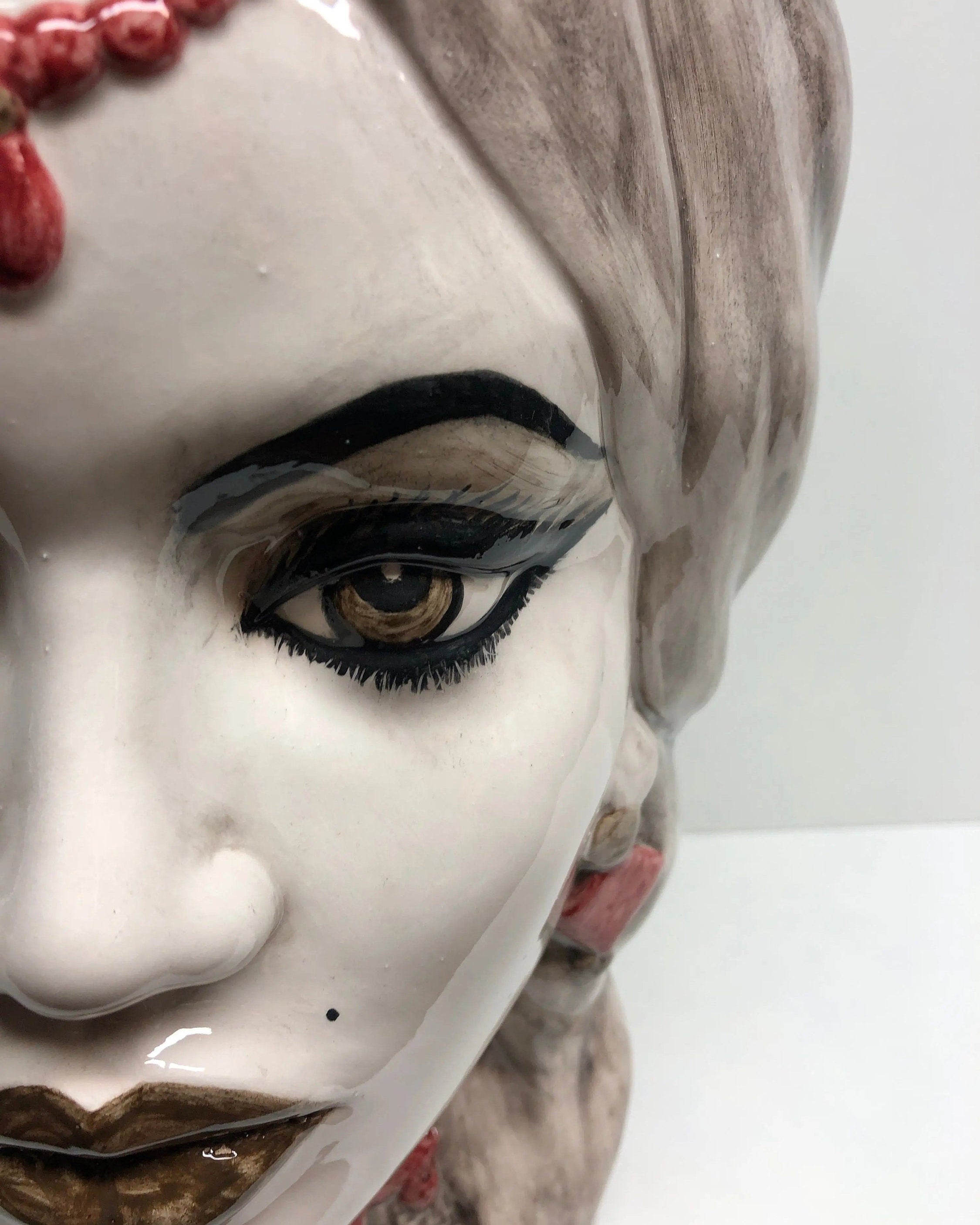 Teste di Moro Corona Retta Ceramica Caltagirone cm H.38 L.24 Artigianale dettagli Bordeaux DD CERAMICHE SICILIANE