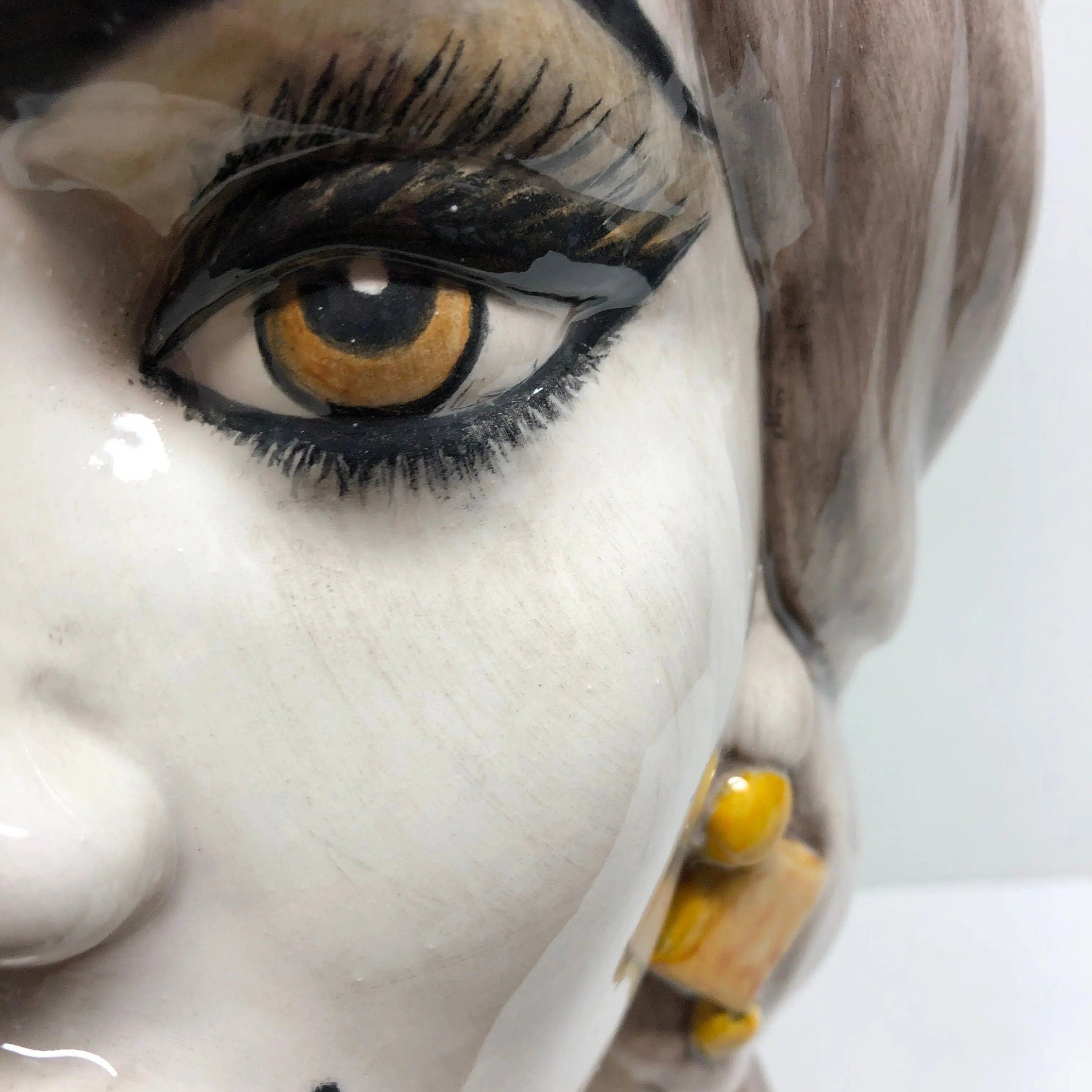 Teste di Moro Corona Retta Ceramica Caltagirone cm H.38 L.24 Artigianale dettagli Giallo DD CERAMICHE SICILIANE