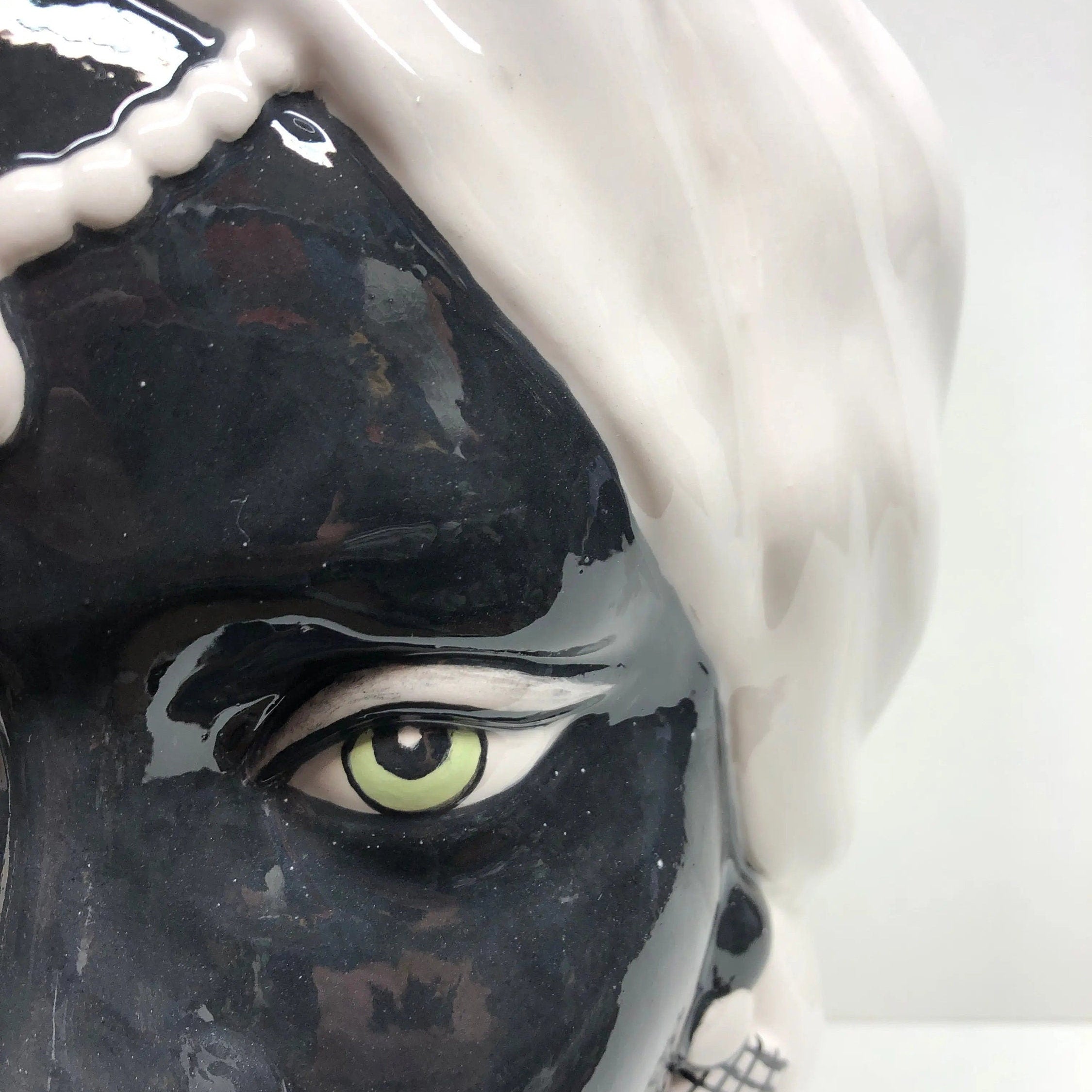 Teste di Moro Corona Retta Ceramica Caltagirone cm H.38 L.24 Artigianale Bianco Nero DD CERAMICHE SICILIANE