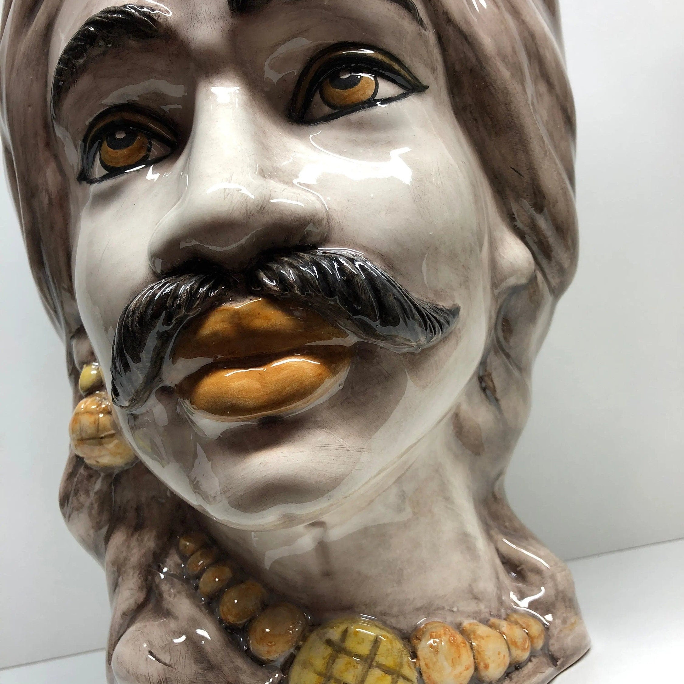 Teste di Moro Corona Retta Ceramica Caltagirone cm H.38 L.24 Artigianale dettagli Giallo DD CERAMICHE SICILIANE