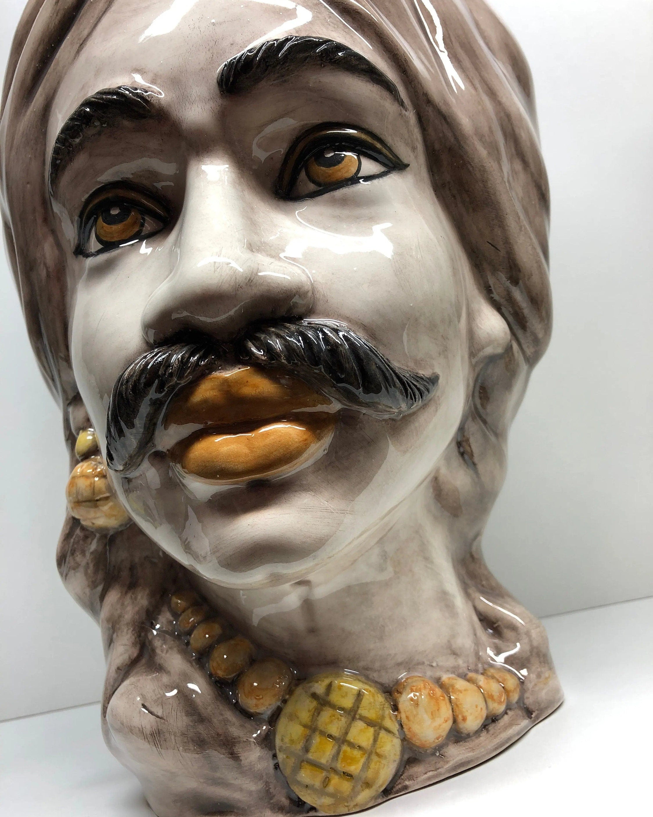 Teste di Moro Corona Retta Ceramica Caltagirone cm H.38 L.24 Artigianale dettagli Giallo DD CERAMICHE SICILIANE