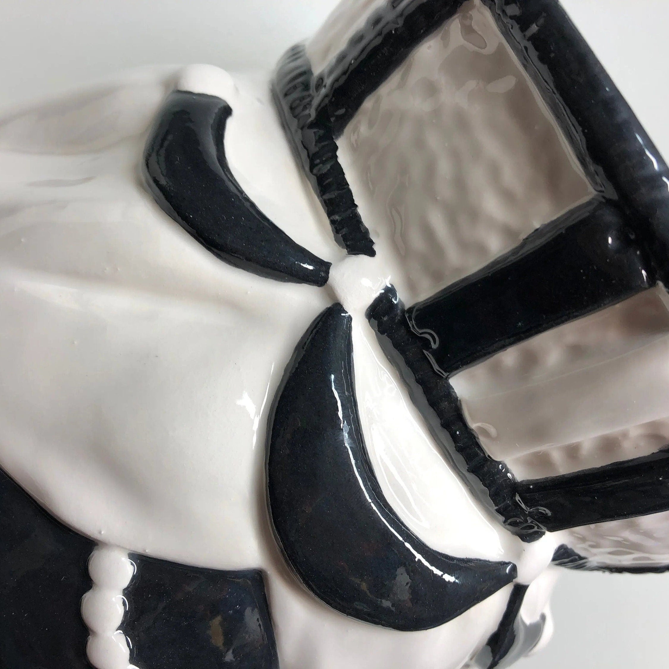 Teste di Moro Corona Retta Ceramica Caltagirone cm H.38 L.24 Artigianale Bianco Nero DD CERAMICHE SICILIANE