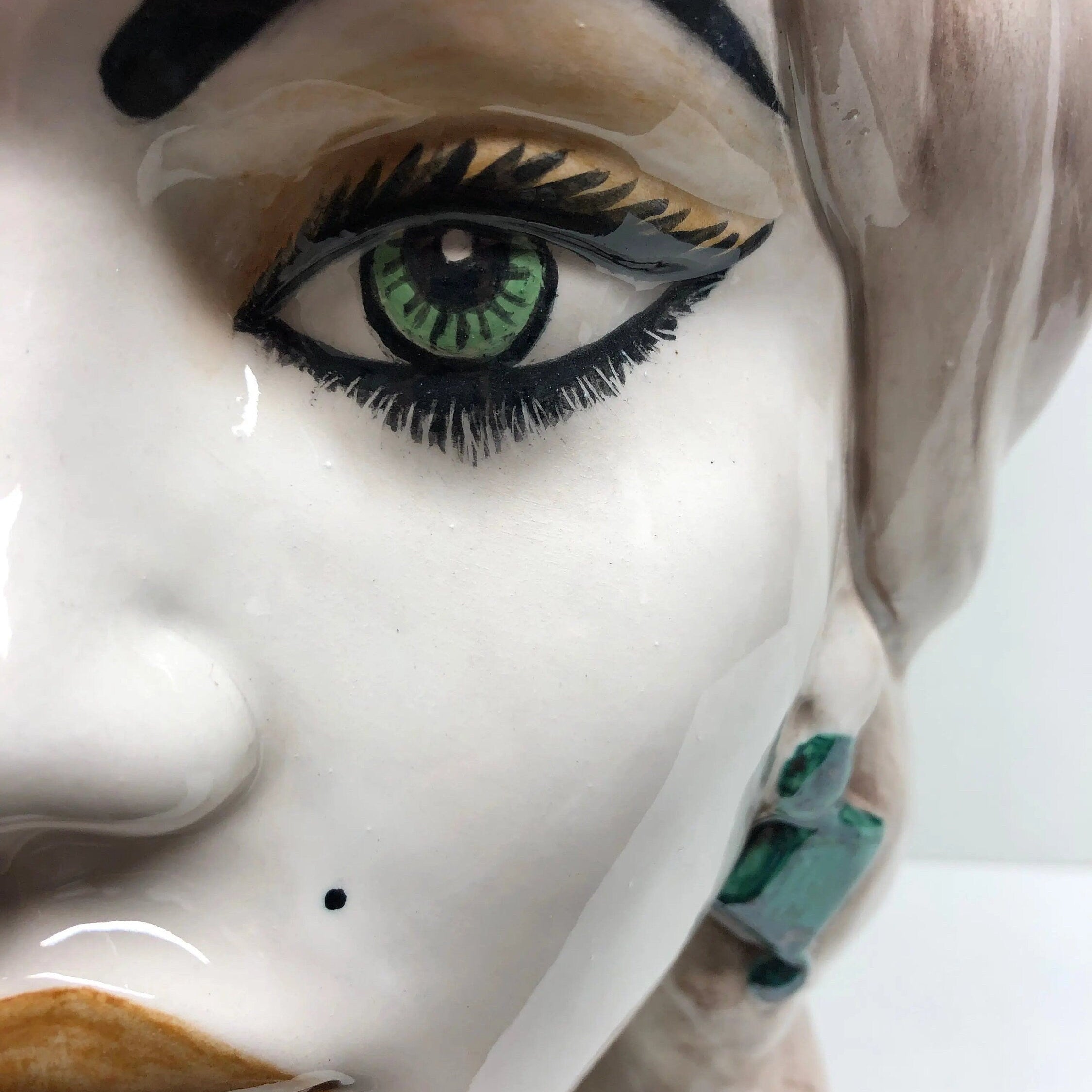 Teste di Moro Corona Retta Ceramica Caltagirone cm H.38 L.24 Artigianale dettagli Verde Acqua DD CERAMICHE SICILIANE