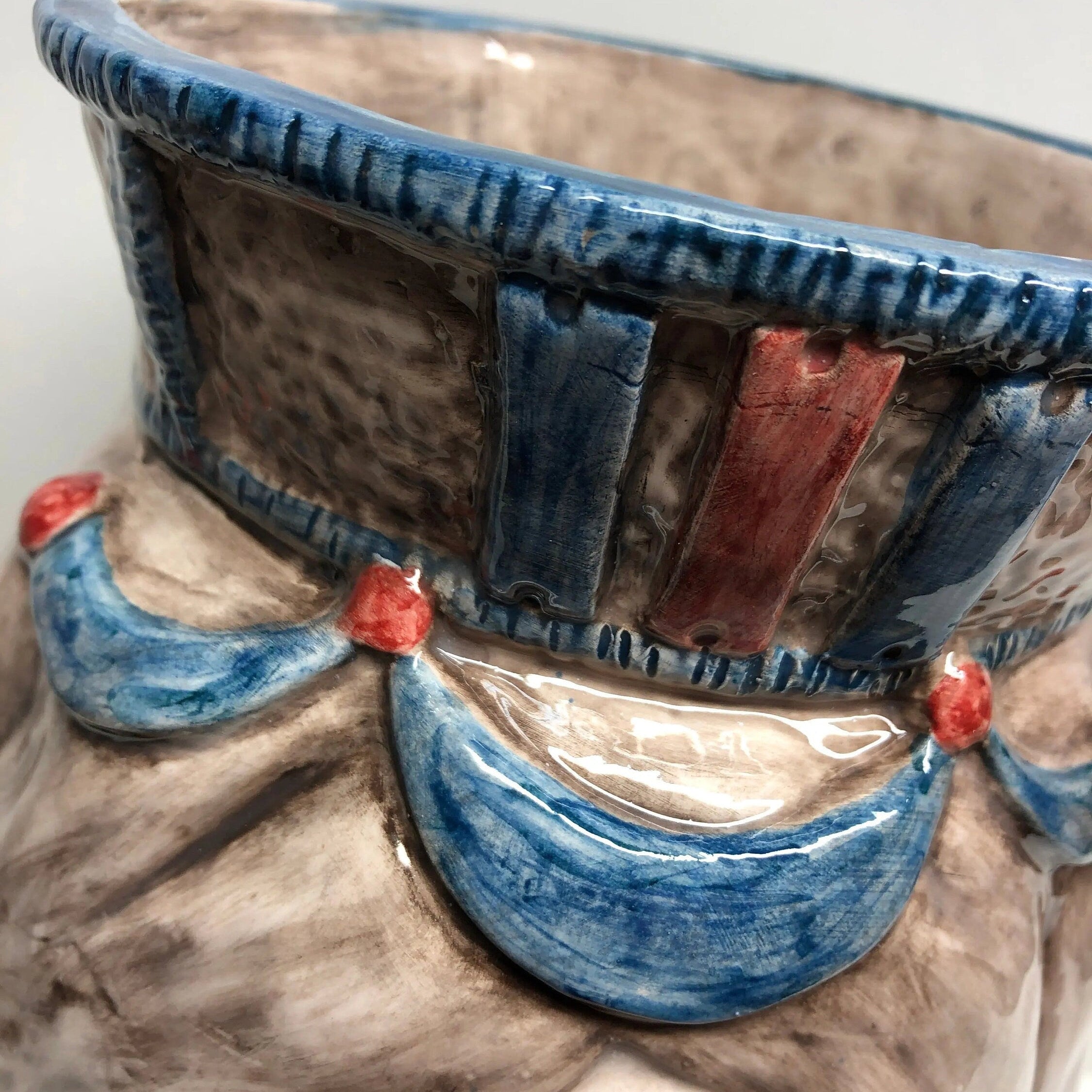 Teste di Moro Corona Retta Ceramica Caltagirone cm H.38 L.24 Artigianale dettagli Blu Antico DD CERAMICHE SICILIANE