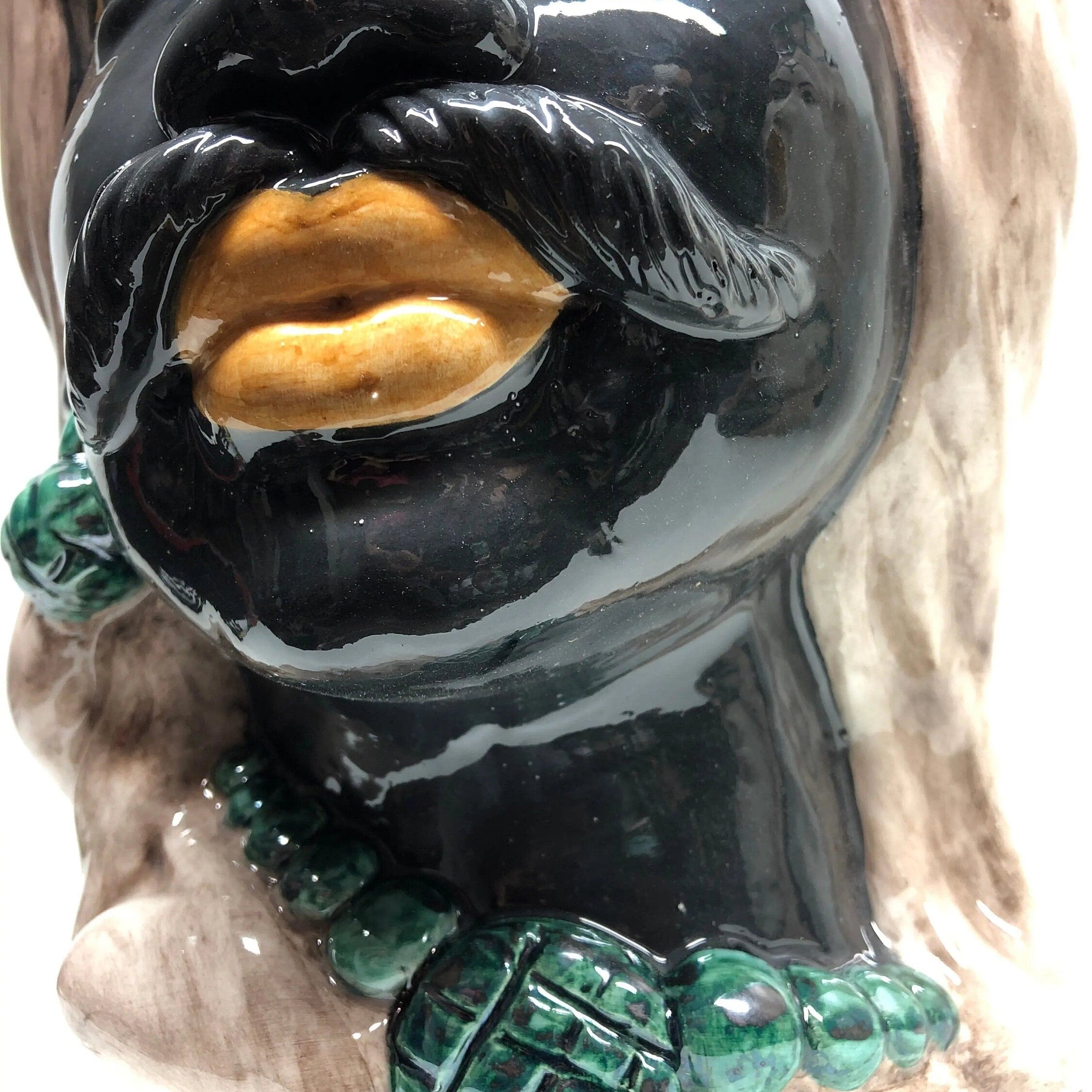 Teste di Moro Corona Retta Ceramica Caltagirone cm H.38 L.24 Artigianale dettagli Verde Acqua DD CERAMICHE SICILIANE