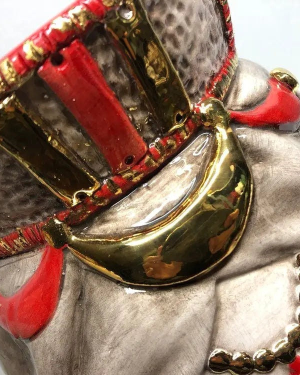 Teste di Moro Corona Retta Ceramica Caltagirone cm H.38 L.24 Artigianale dettagli Rosso Oro DD CERAMICHE SICILIANE