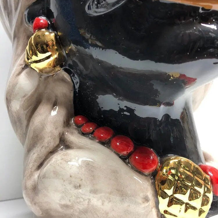 Teste di Moro Corona Retta Ceramica Caltagirone cm H.38 L.24 Artigianale dettagli Rosso Oro DD CERAMICHE SICILIANE