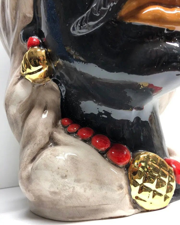 Teste di Moro Corona Retta Ceramica Caltagirone cm H.38 L.24 Artigianale dettagli Rosso Oro DD CERAMICHE SICILIANE