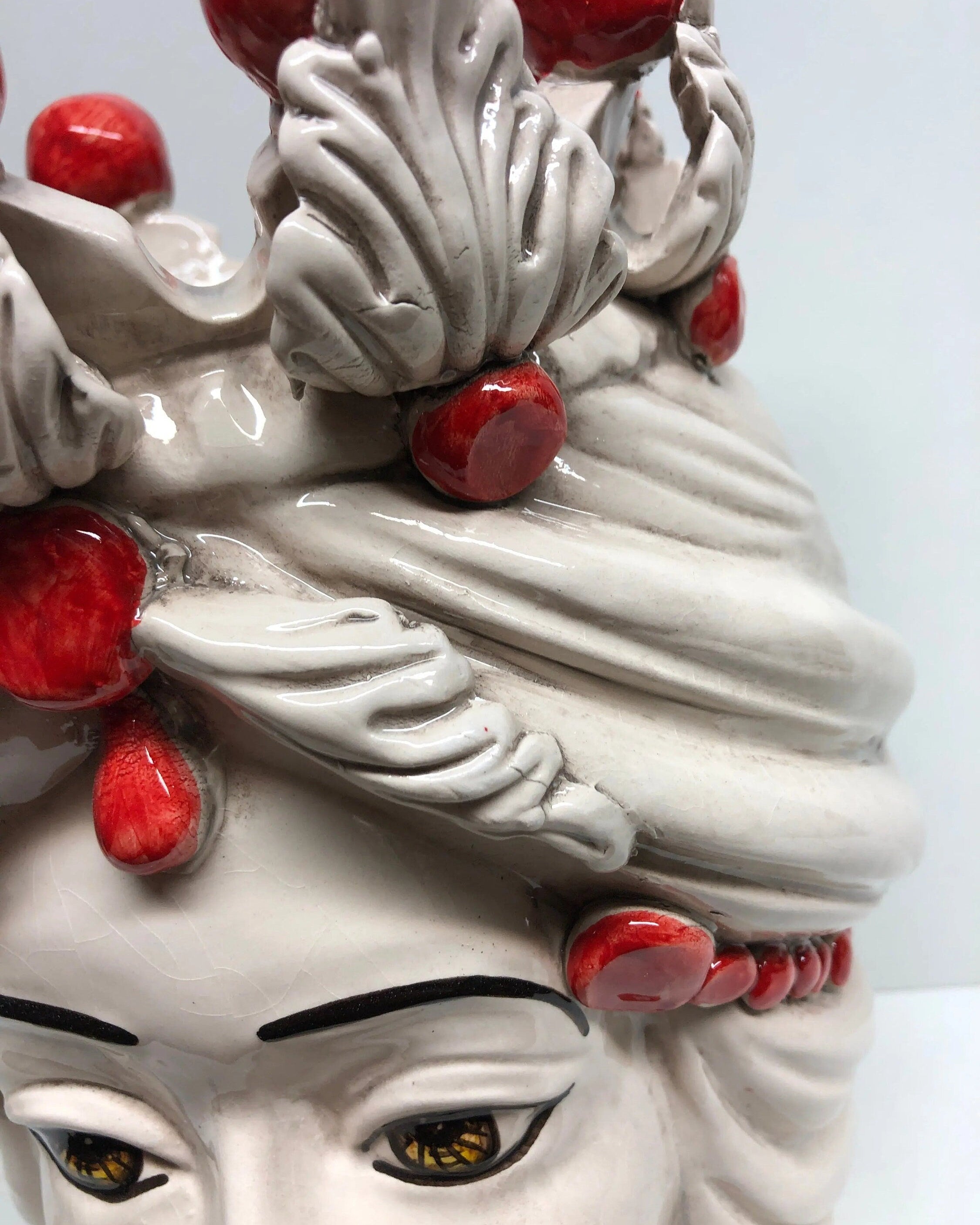 Teste di Moro Corona Sfere Rosso Ceramica Caltagirone cm H.30 L.20 Artigianale DD CERAMICHE SICILIANE