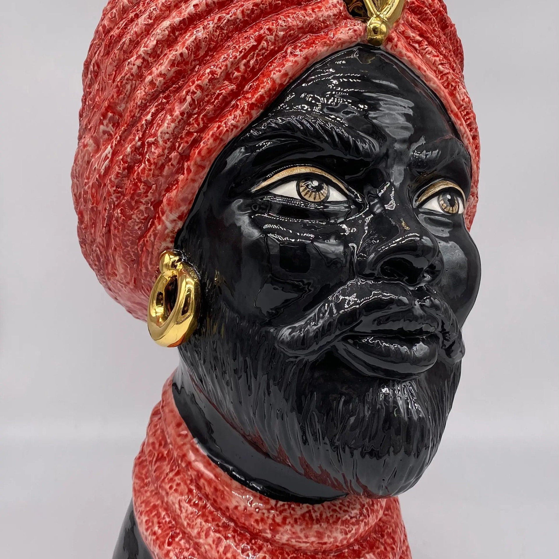 Teste di Moro Demetra Ceramica Caltagirone cm H.40 L.22 Artigianale Rosso Oro DD CERAMICHE SICILIANE