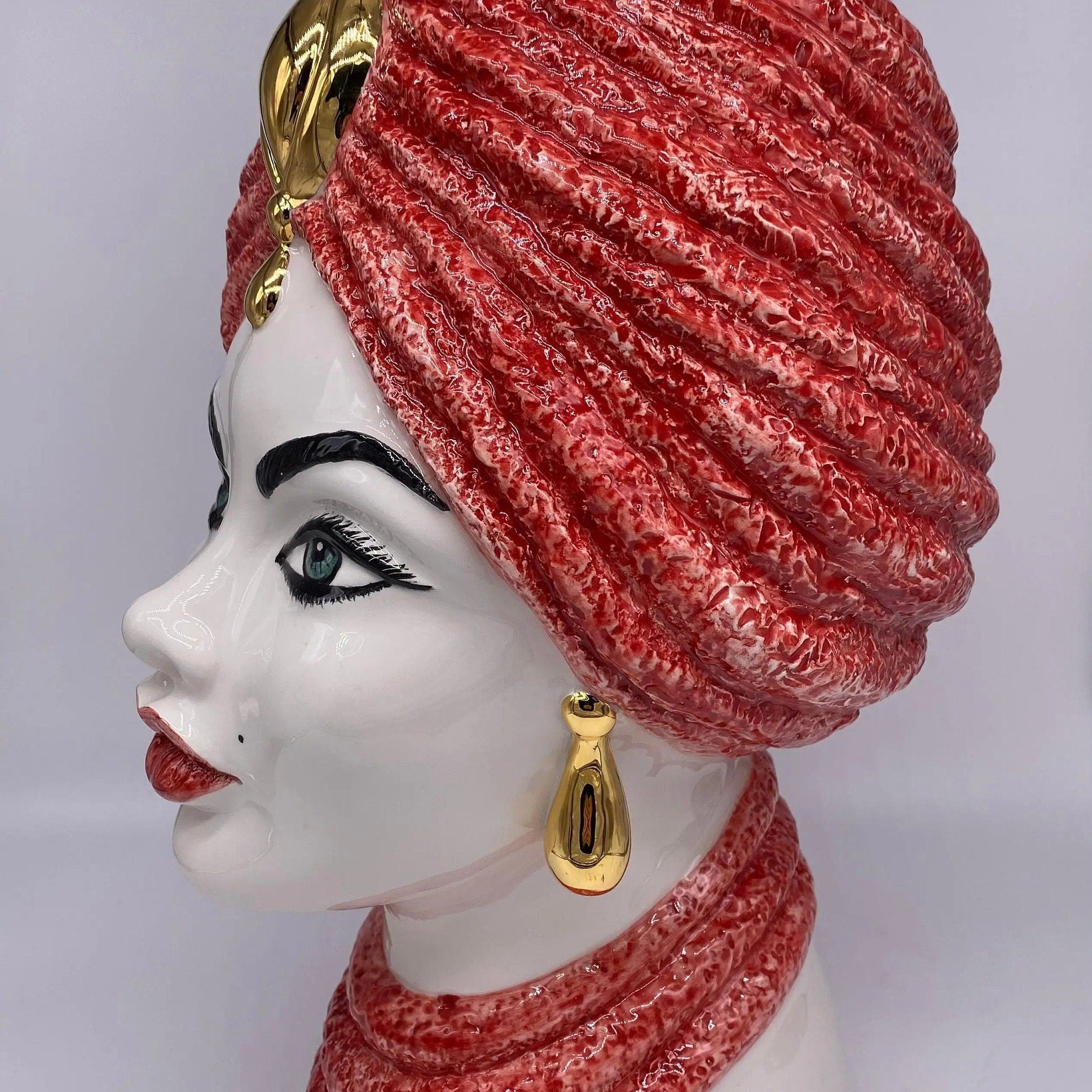 Teste di Moro Demetra Ceramica Caltagirone cm H.40 L.22 Artigianale Rosso Oro DD CERAMICHE SICILIANE