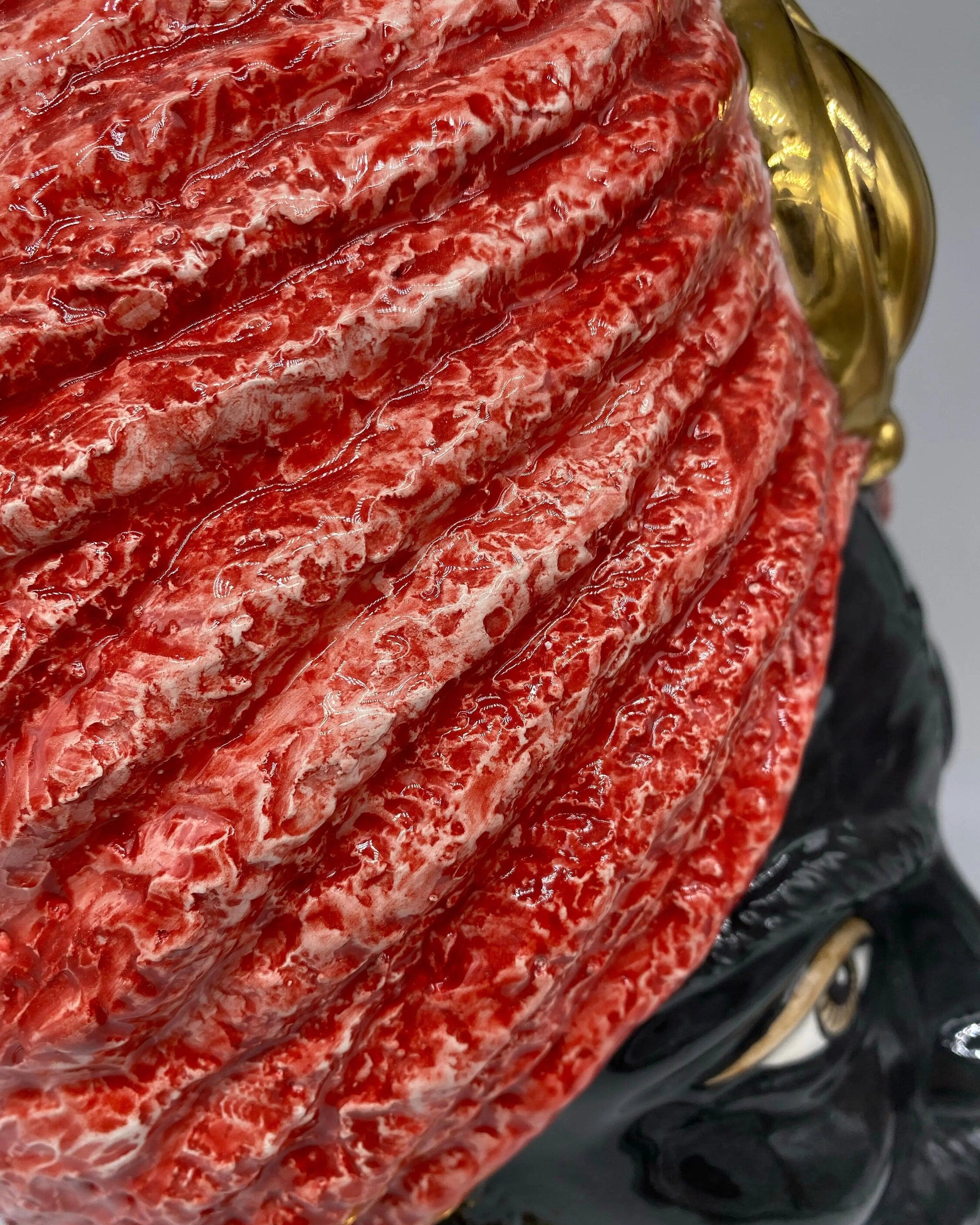 Teste di Moro Demetra Ceramica Caltagirone cm H.40 L.22 Artigianale Rosso Oro DD CERAMICHE SICILIANE