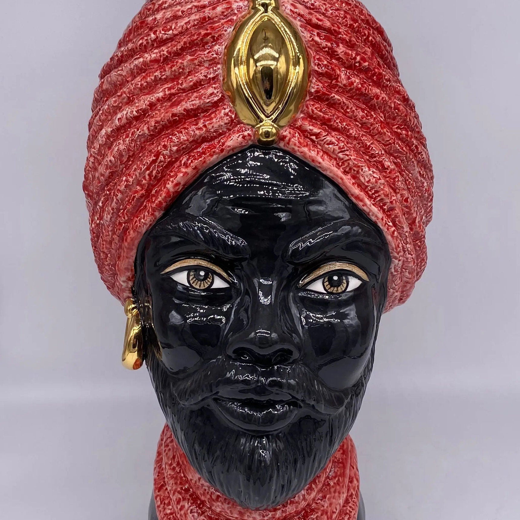 Teste di Moro Demetra Ceramica Caltagirone cm H.40 L.22 Artigianale Rosso Oro DD CERAMICHE SICILIANE