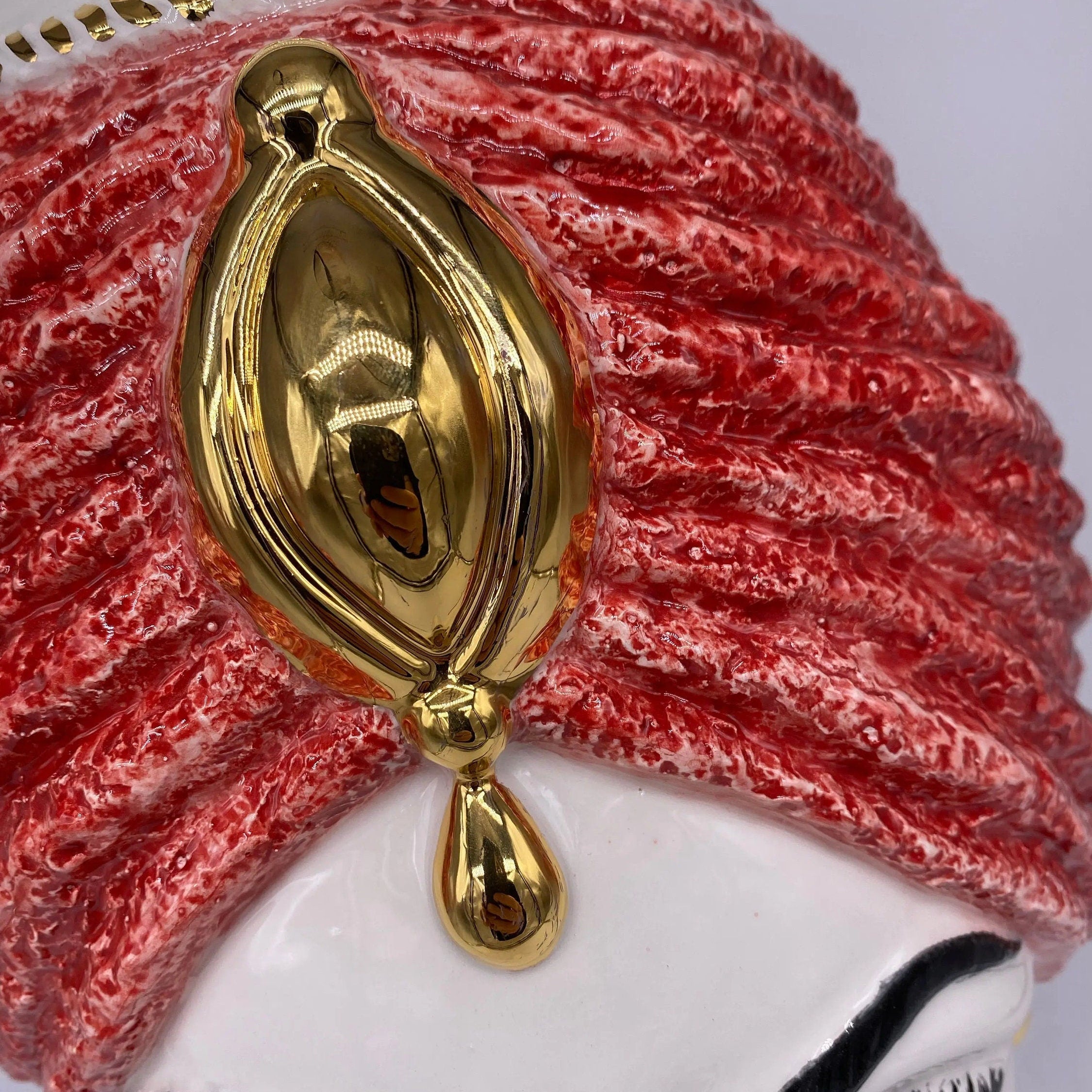 Teste di Moro Demetra Ceramica Caltagirone cm H.40 L.22 Artigianale Rosso Oro DD CERAMICHE SICILIANE