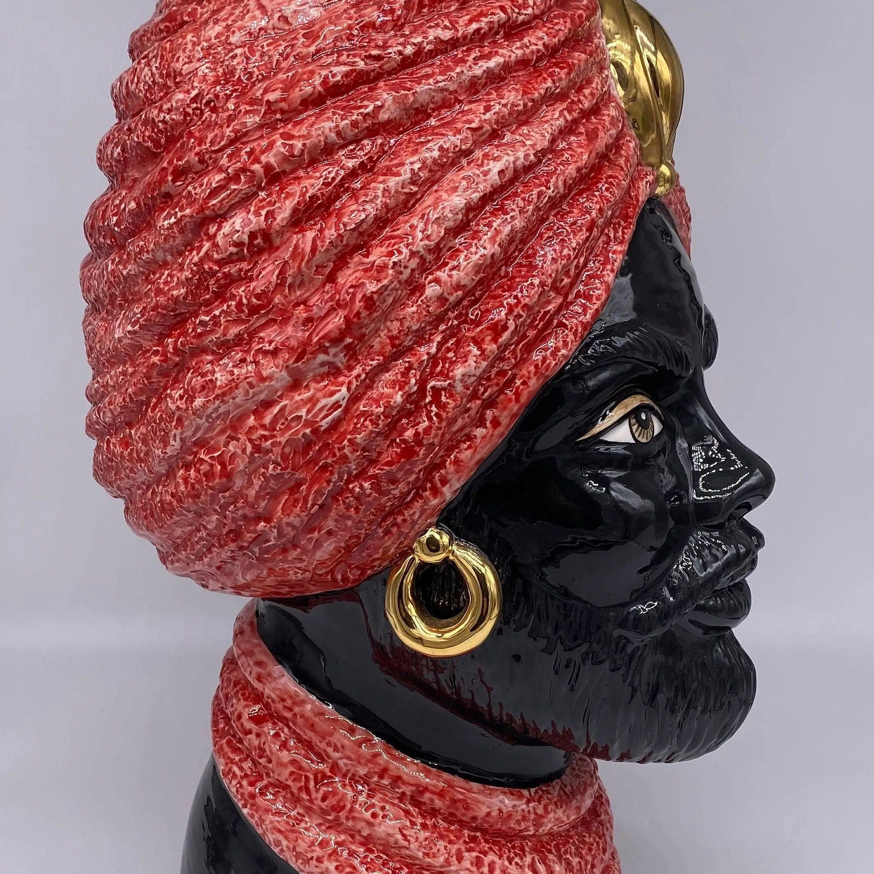 Teste di Moro Demetra Ceramica Caltagirone cm H.40 L.22 Artigianale Rosso Oro DD CERAMICHE SICILIANE