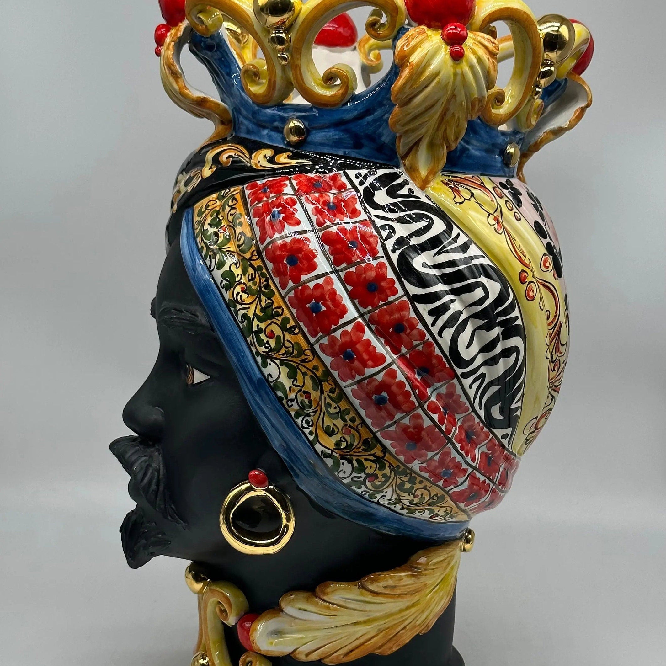 Teste di Moro Diana “Carretto” Ceramica Caltagirone cm H.40 L.25 Artigianale DD CERAMICHE SICILIANE