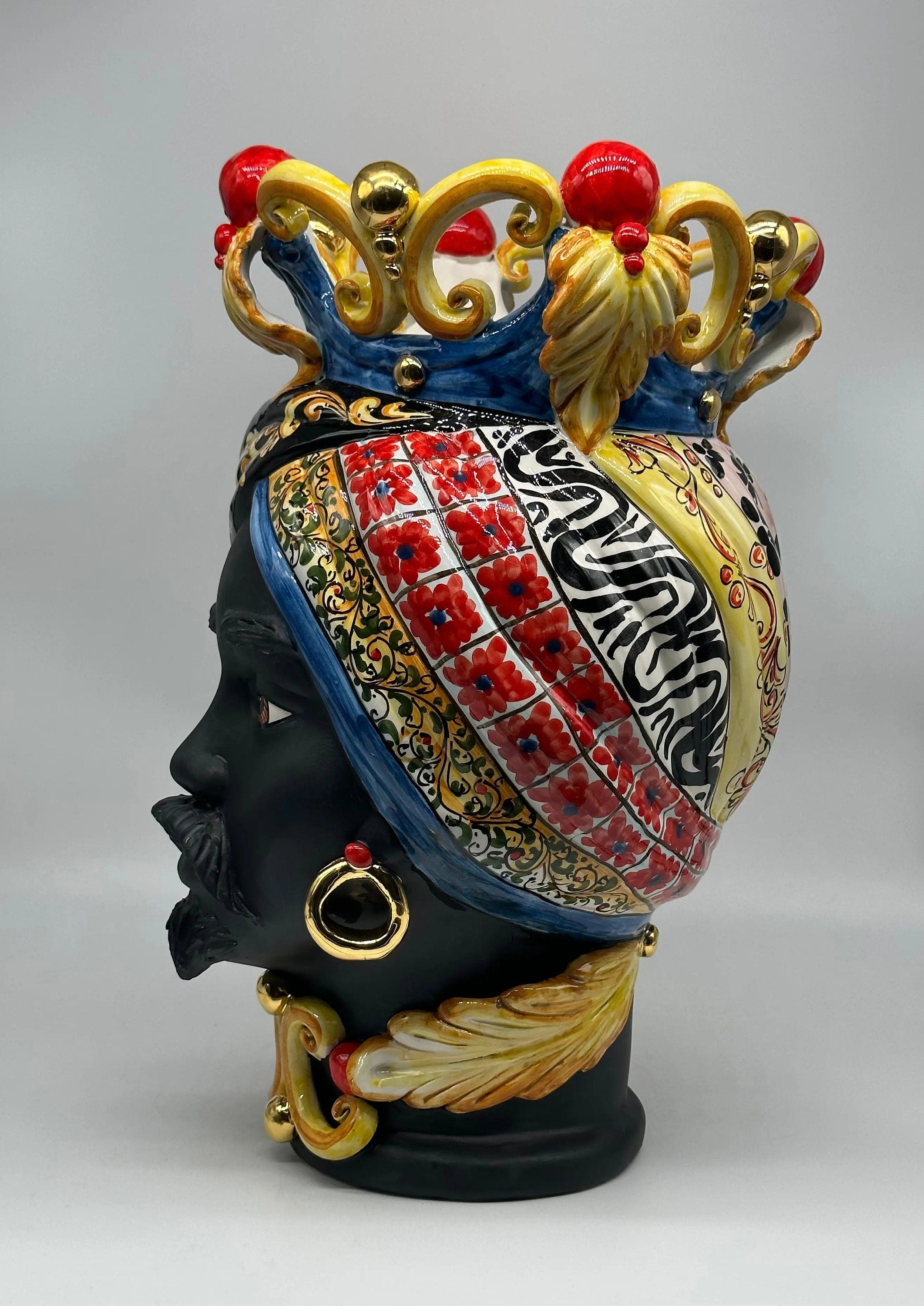 Teste di Moro Diana “Carretto” Ceramica Caltagirone cm H.40 L.25 Artigianale DD CERAMICHE SICILIANE