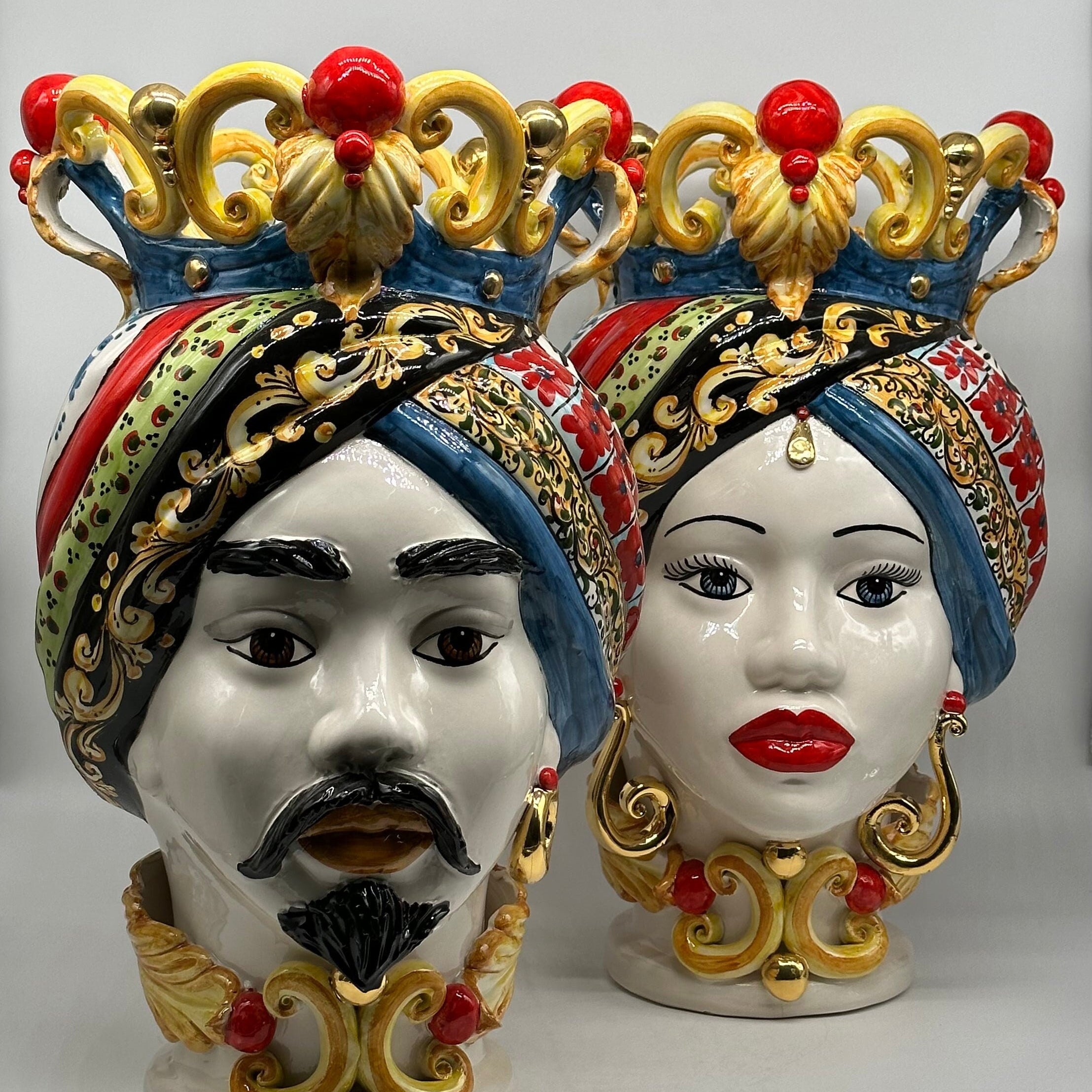 Teste di Moro Diana "Carretto" Ceramica Caltagirone cm H.40 L.25 Artigianale