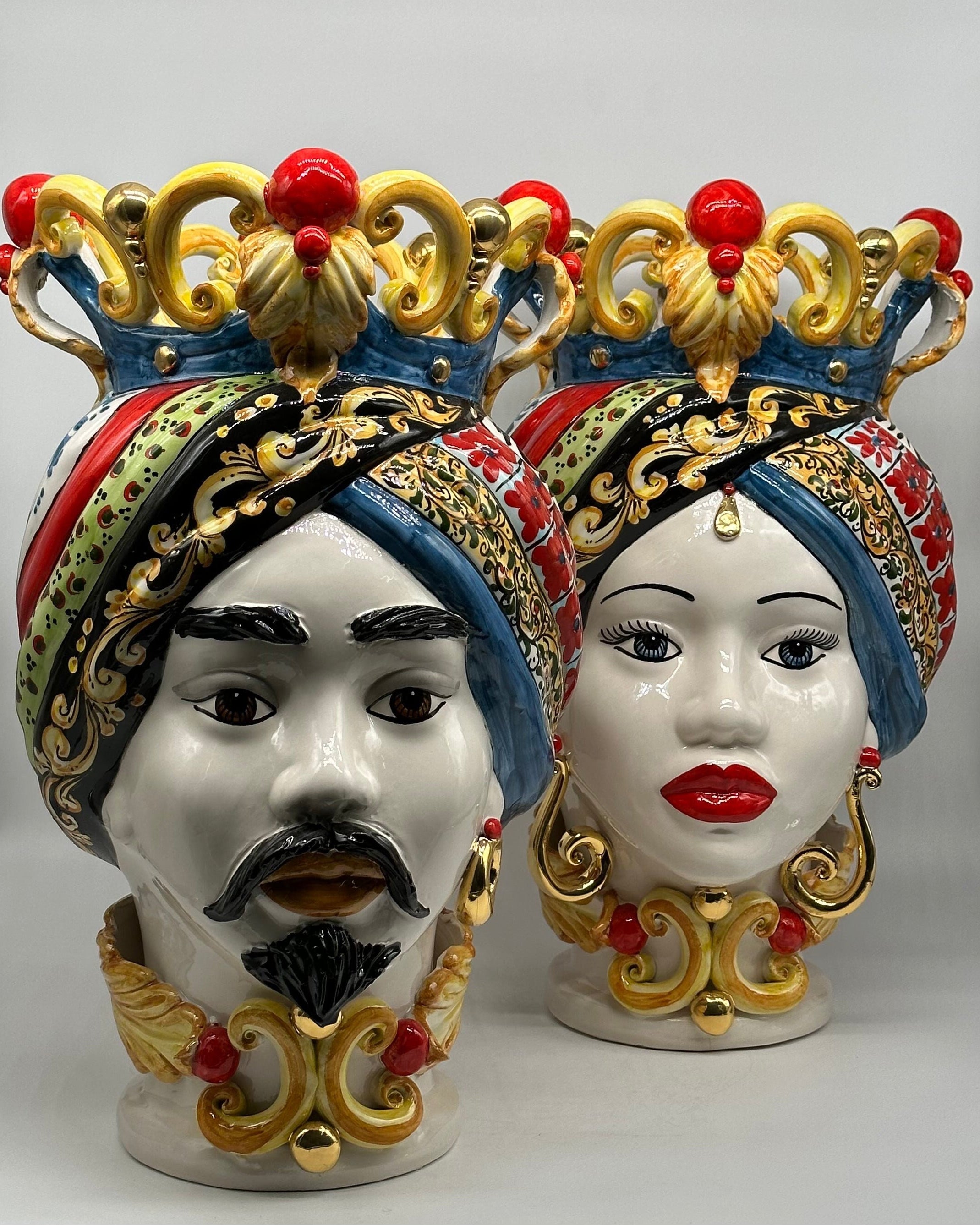 Teste di Moro Diana "Carretto" Ceramica Caltagirone cm H.40 L.25 Artigianale