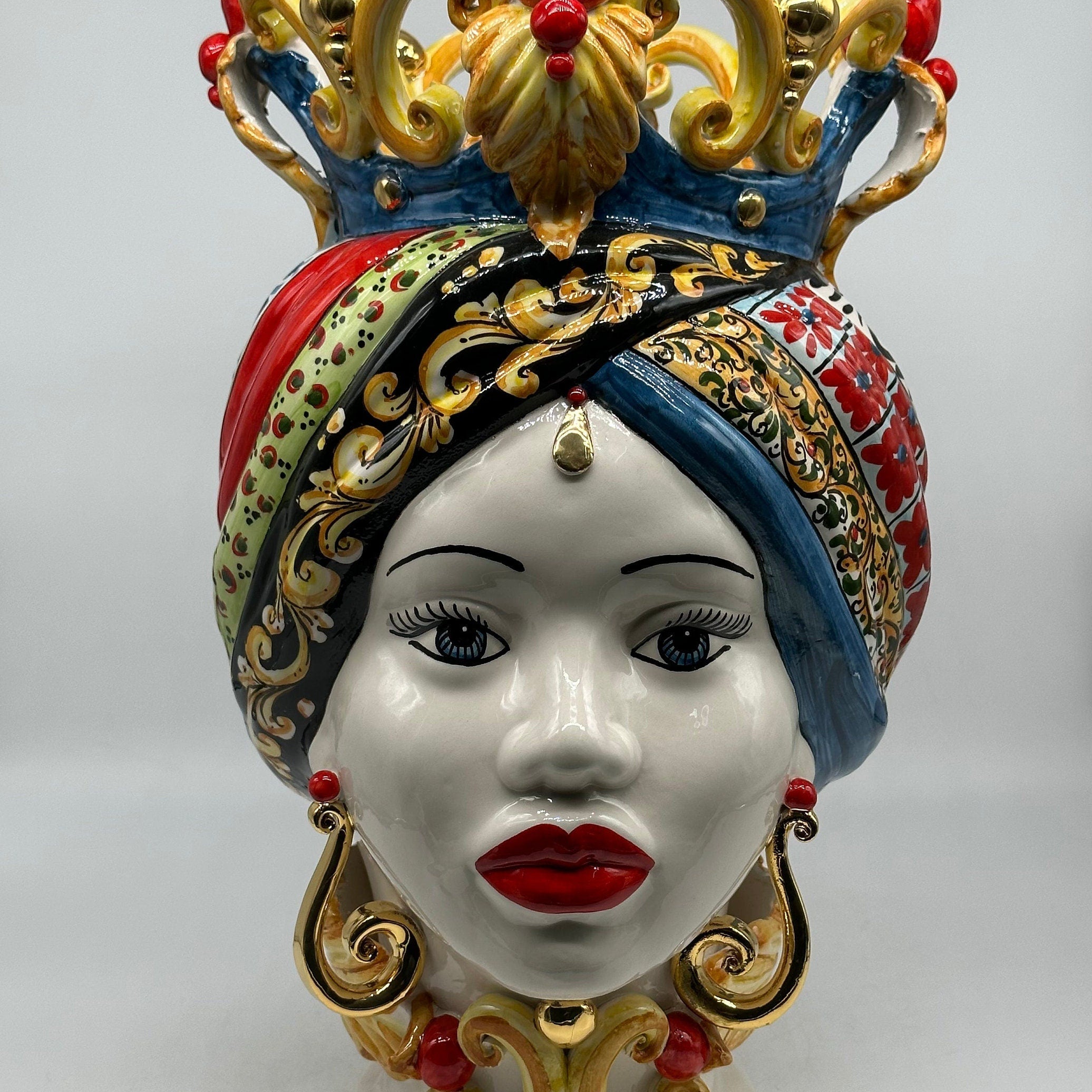 Teste di Moro Diana "Carretto" Ceramica Caltagirone cm H.40 L.25 Artigianale