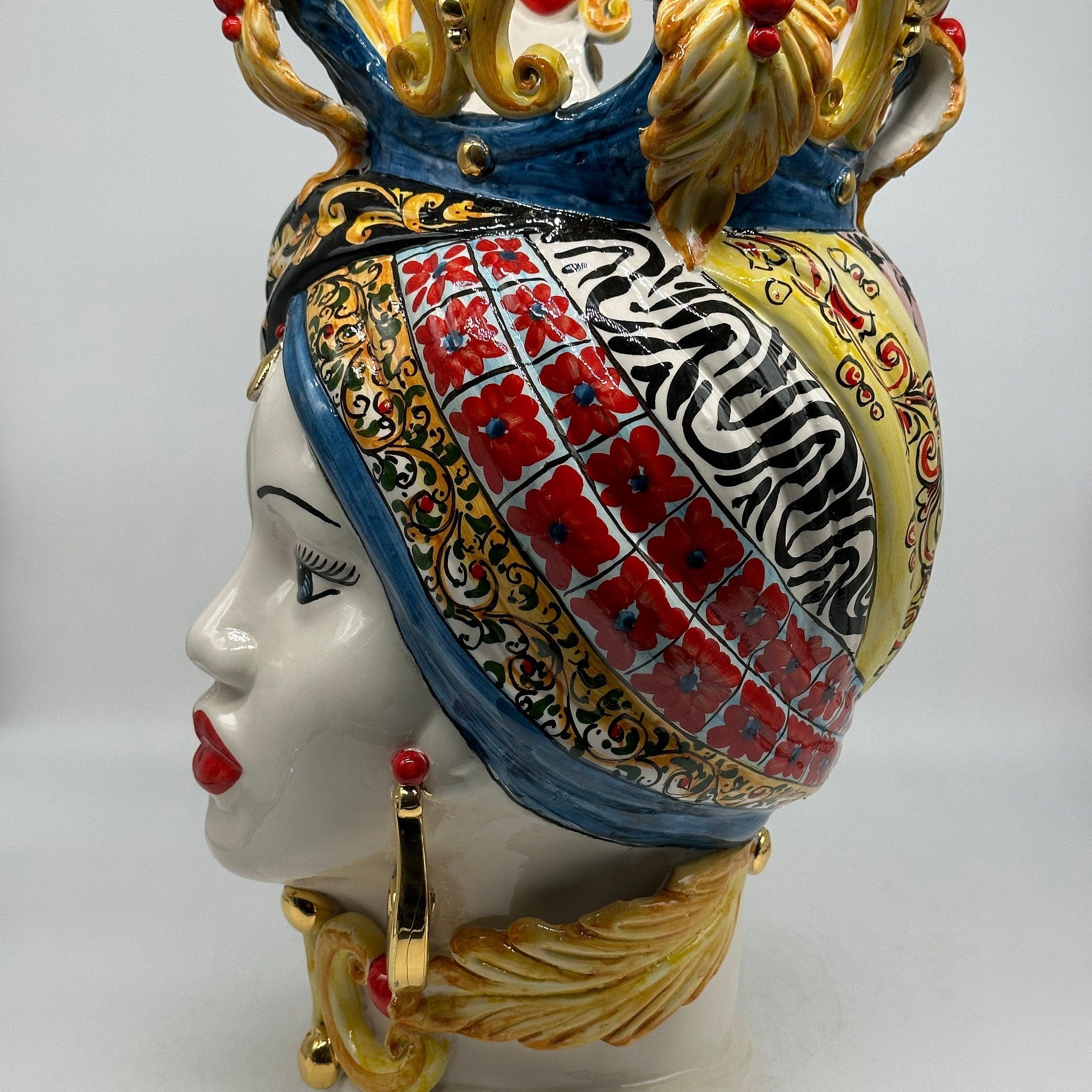 Teste di Moro Diana "Carretto" Ceramica Caltagirone cm H.40 L.25 Artigianale