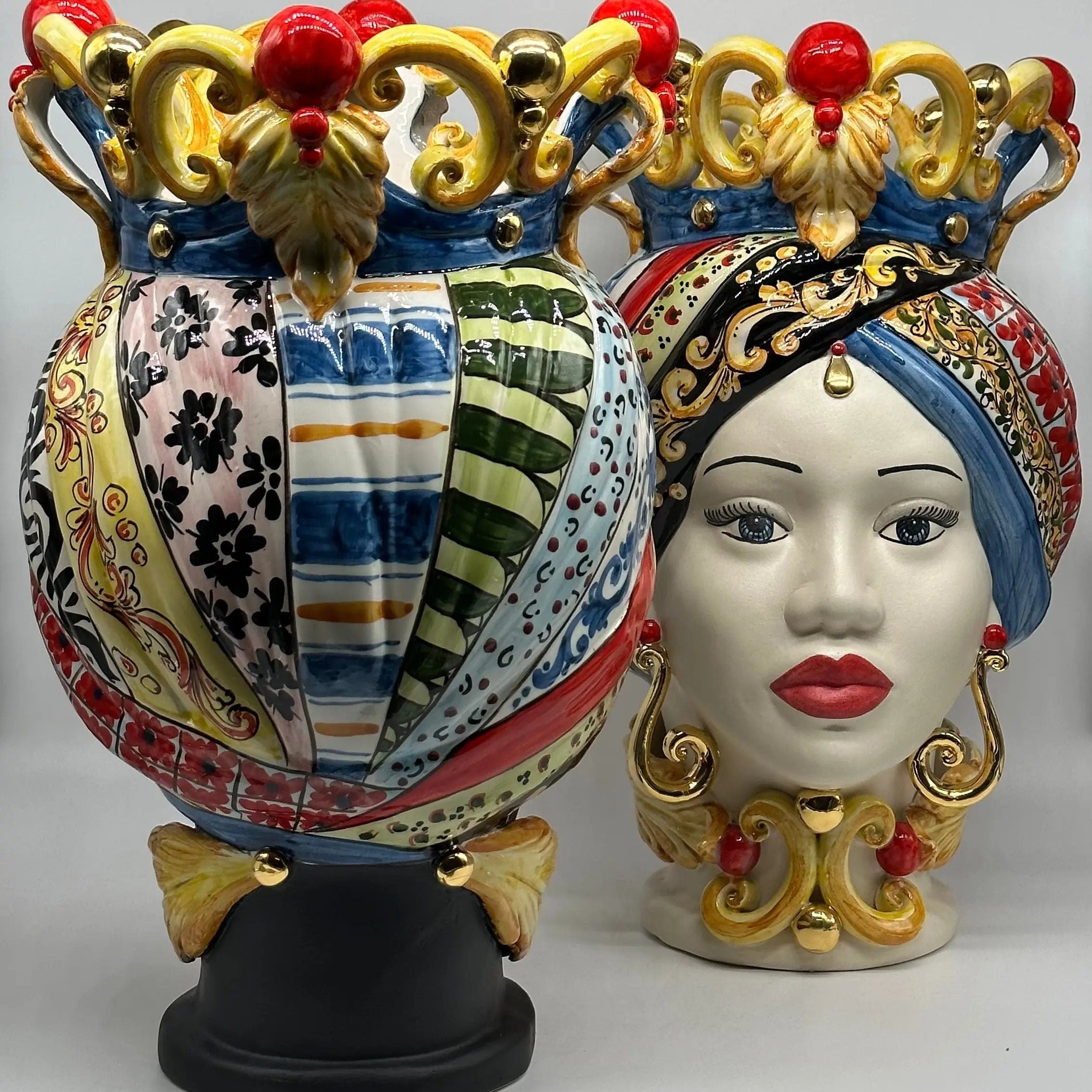 Teste di Moro Diana “Carretto” Ceramica Caltagirone cm H.40 L.25 Artigianale DD CERAMICHE SICILIANE