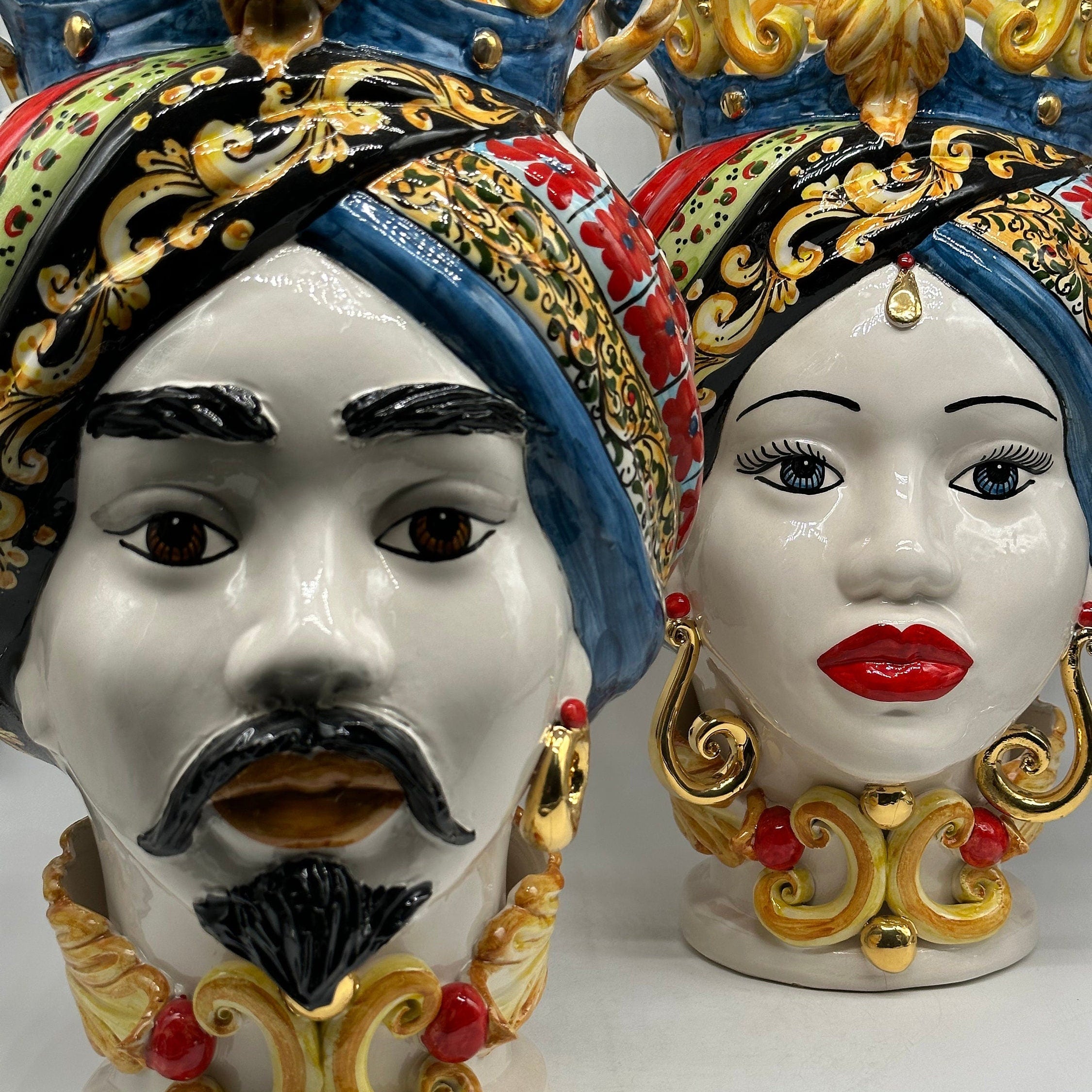 Teste di Moro Diana "Carretto" Ceramica Caltagirone cm H.40 L.25 Artigianale