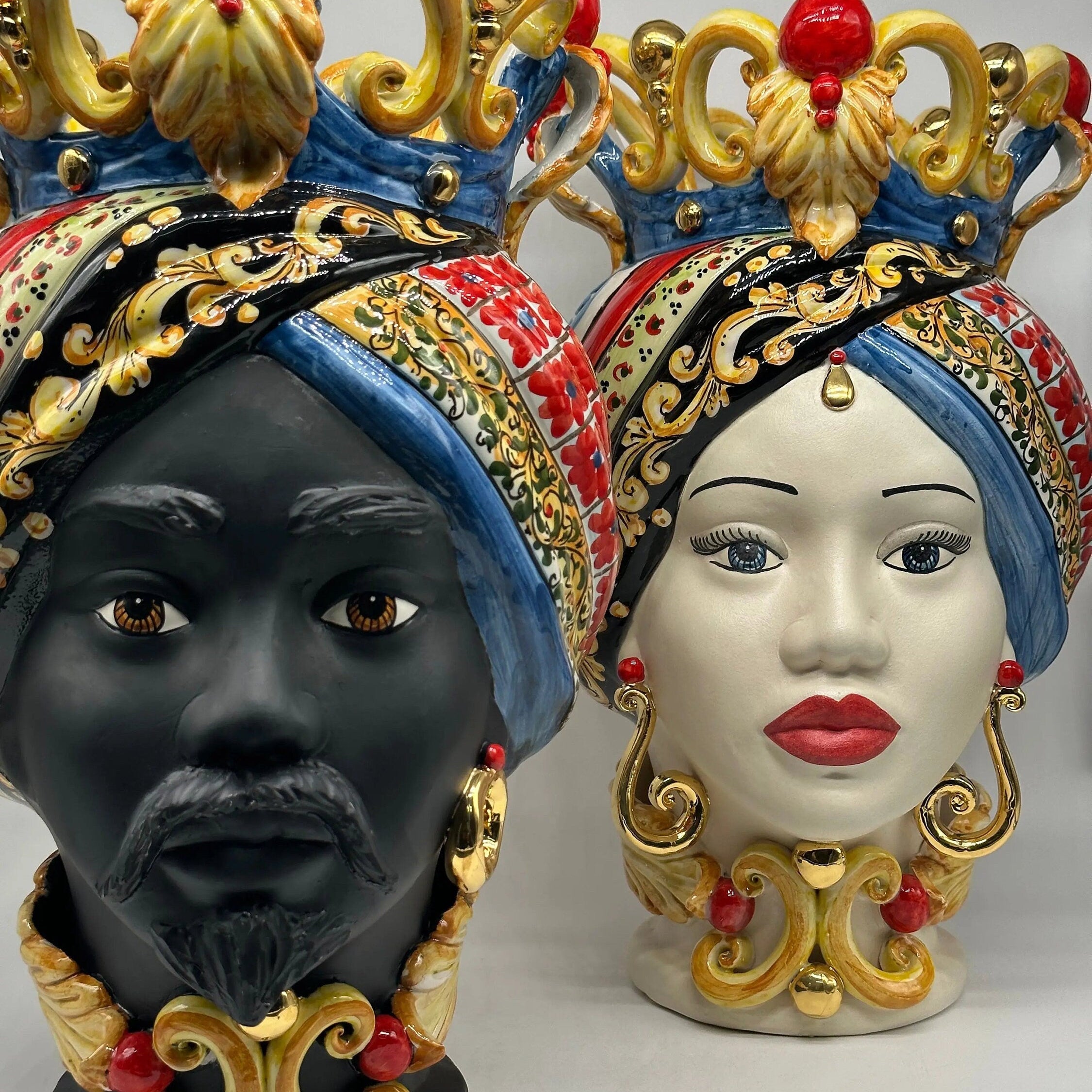 Teste di Moro Diana “Carretto” Ceramica Caltagirone cm H.40 L.25 Artigianale DD CERAMICHE SICILIANE