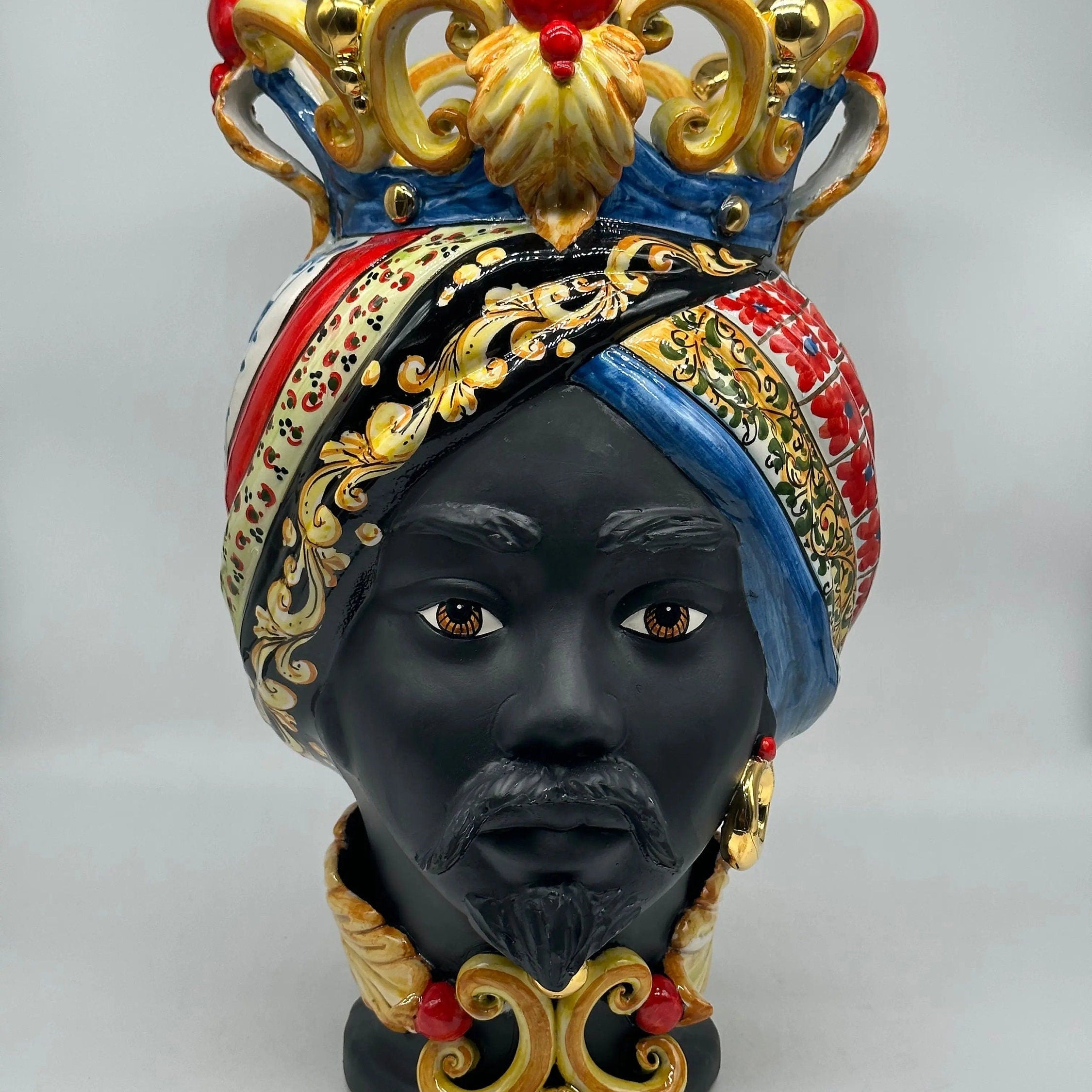 Teste di Moro Diana “Carretto” Ceramica Caltagirone cm H.40 L.25 Artigianale DD CERAMICHE SICILIANE