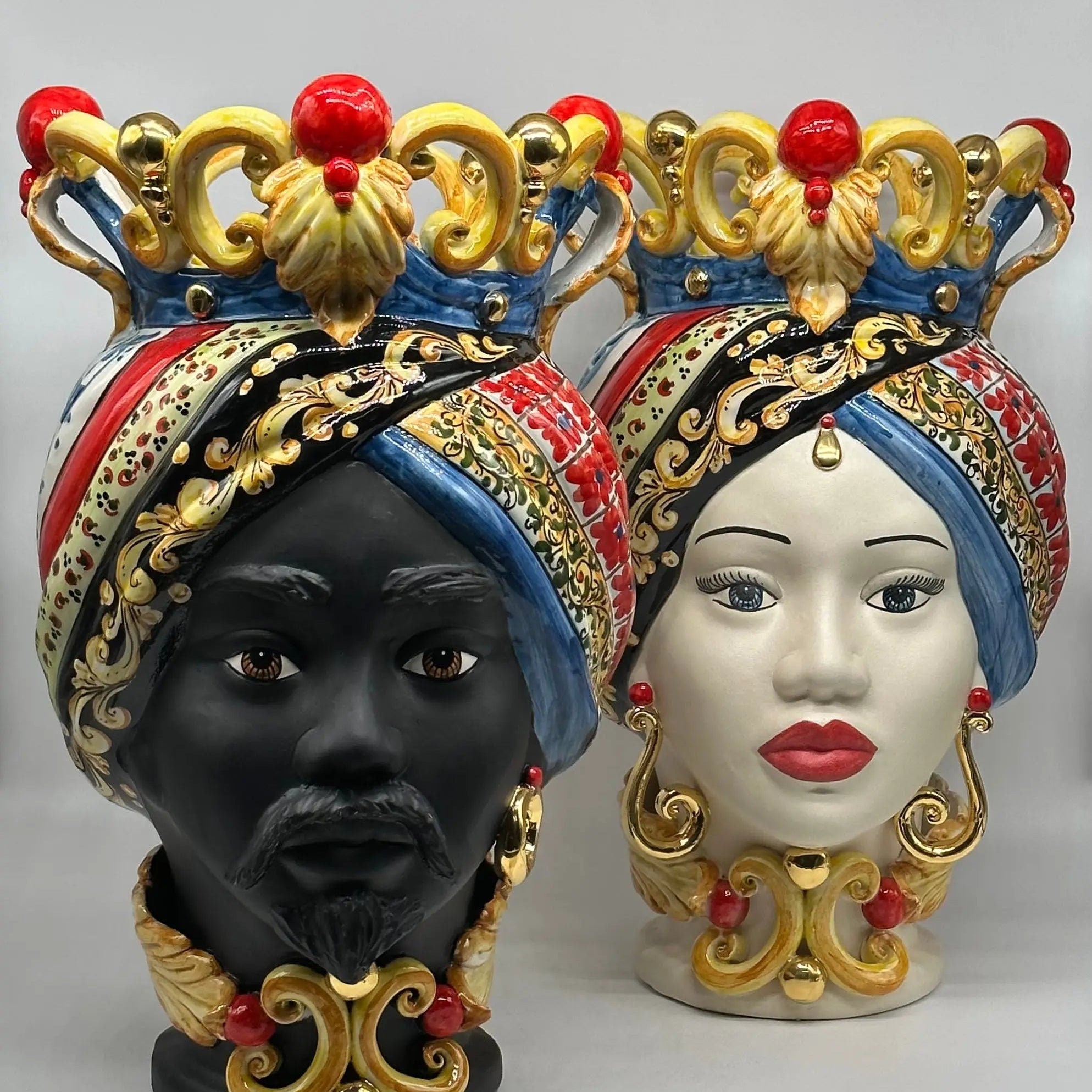 Teste di Moro Diana “Carretto” Ceramica Caltagirone cm H.40 L.25 Artigianale DD CERAMICHE SICILIANE