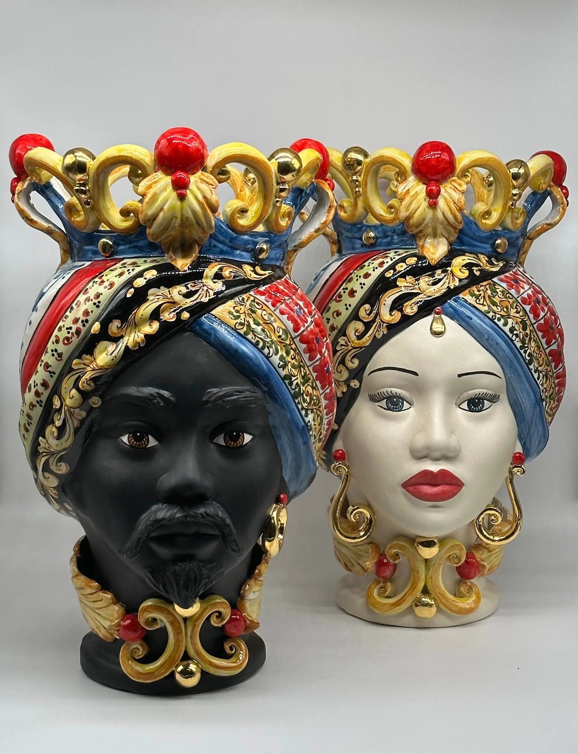 Teste di Moro Diana “Carretto” Ceramica Caltagirone cm H.40 L.25 Artigianale DD CERAMICHE SICILIANE