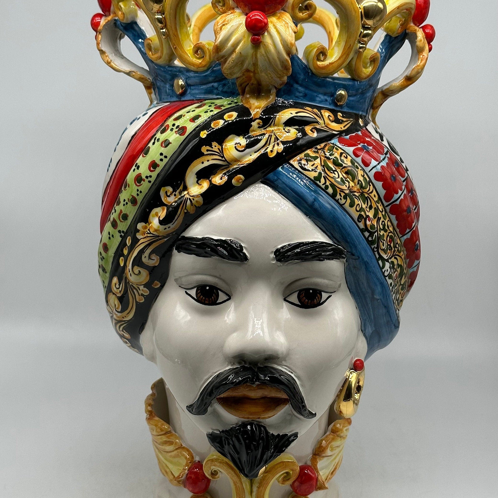 Teste di Moro Diana "Carretto" Ceramica Caltagirone cm H.40 L.25 Artigianale