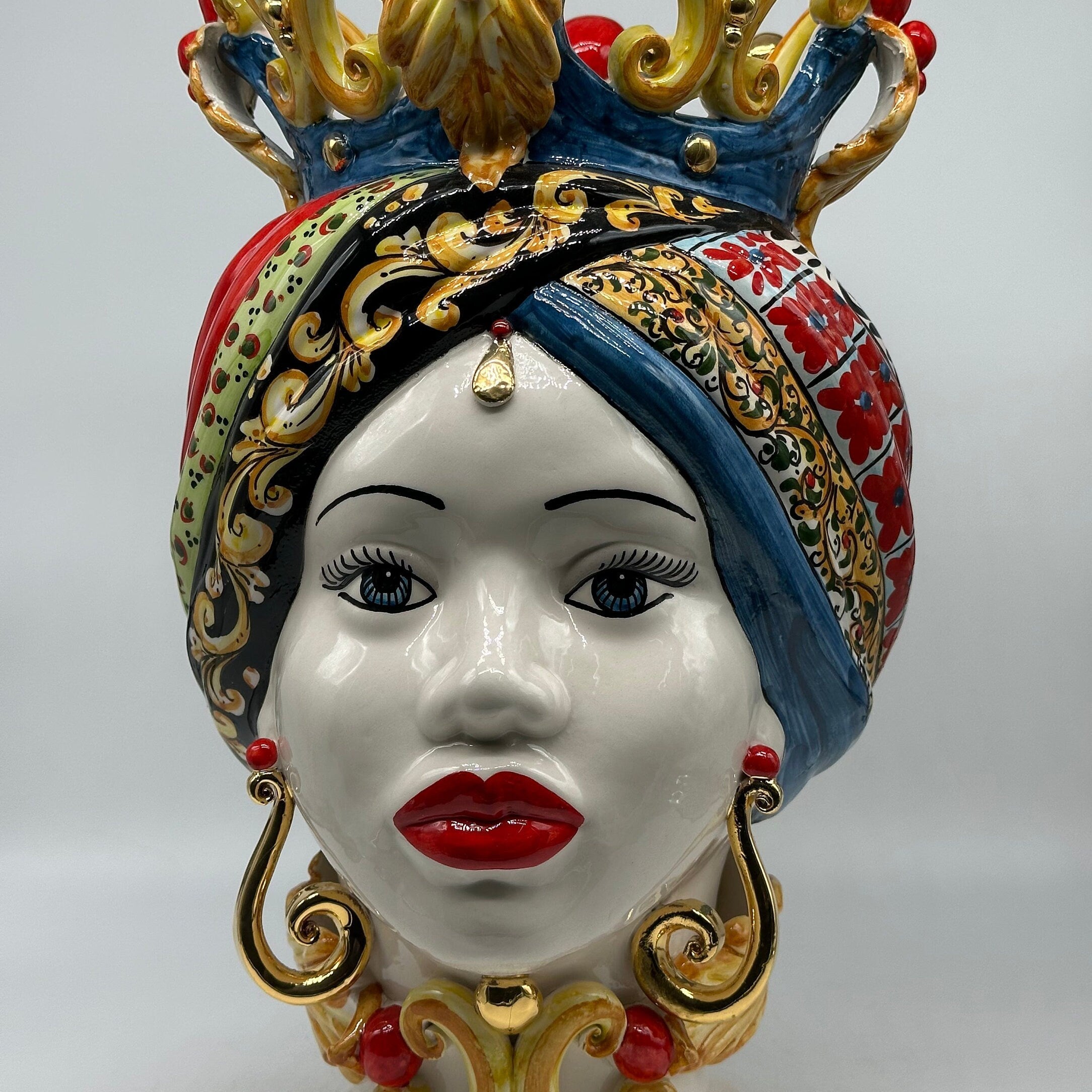 Teste di Moro Diana "Carretto" Ceramica Caltagirone cm H.40 L.25 Artigianale