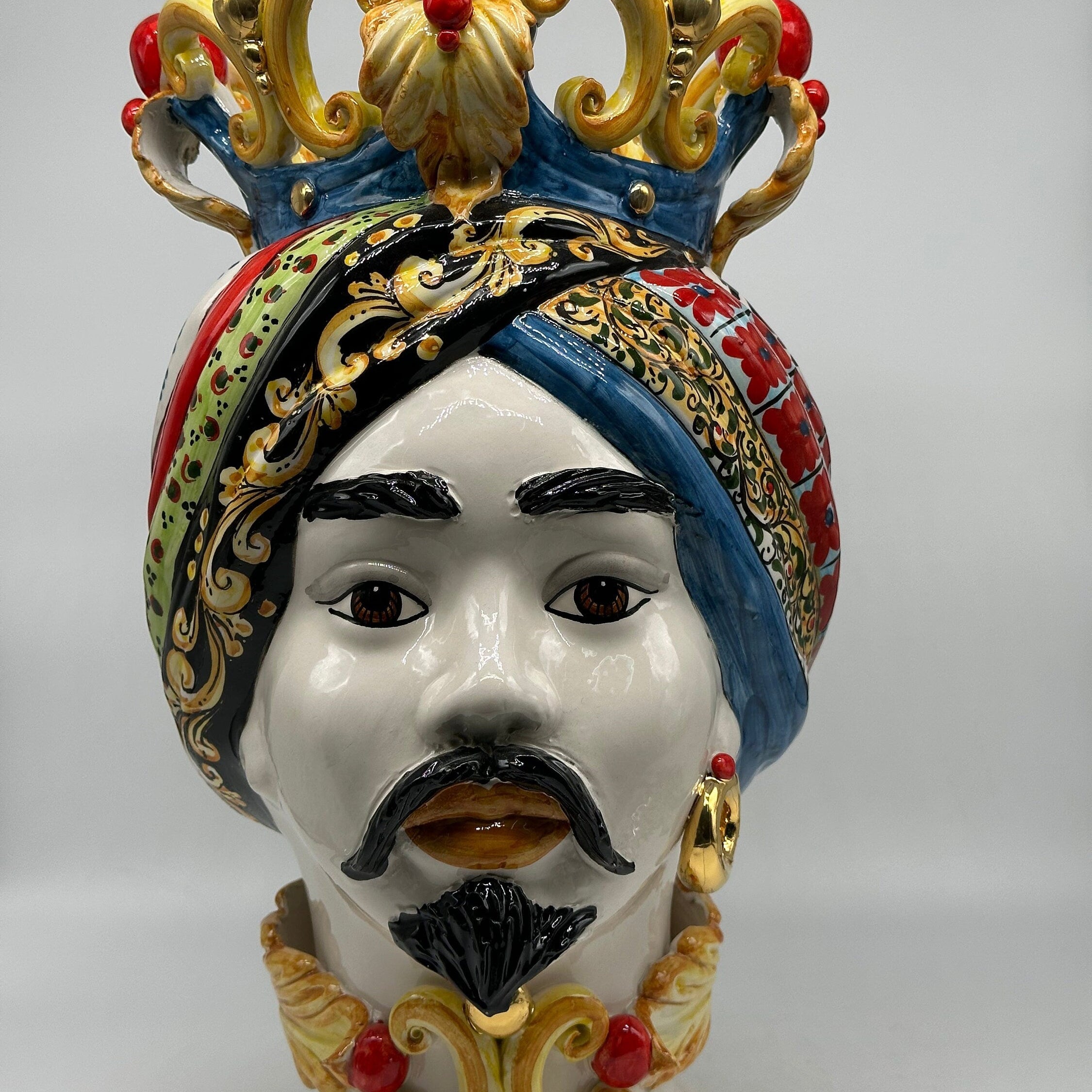 Teste di Moro Diana "Carretto" Ceramica Caltagirone cm H.40 L.25 Artigianale