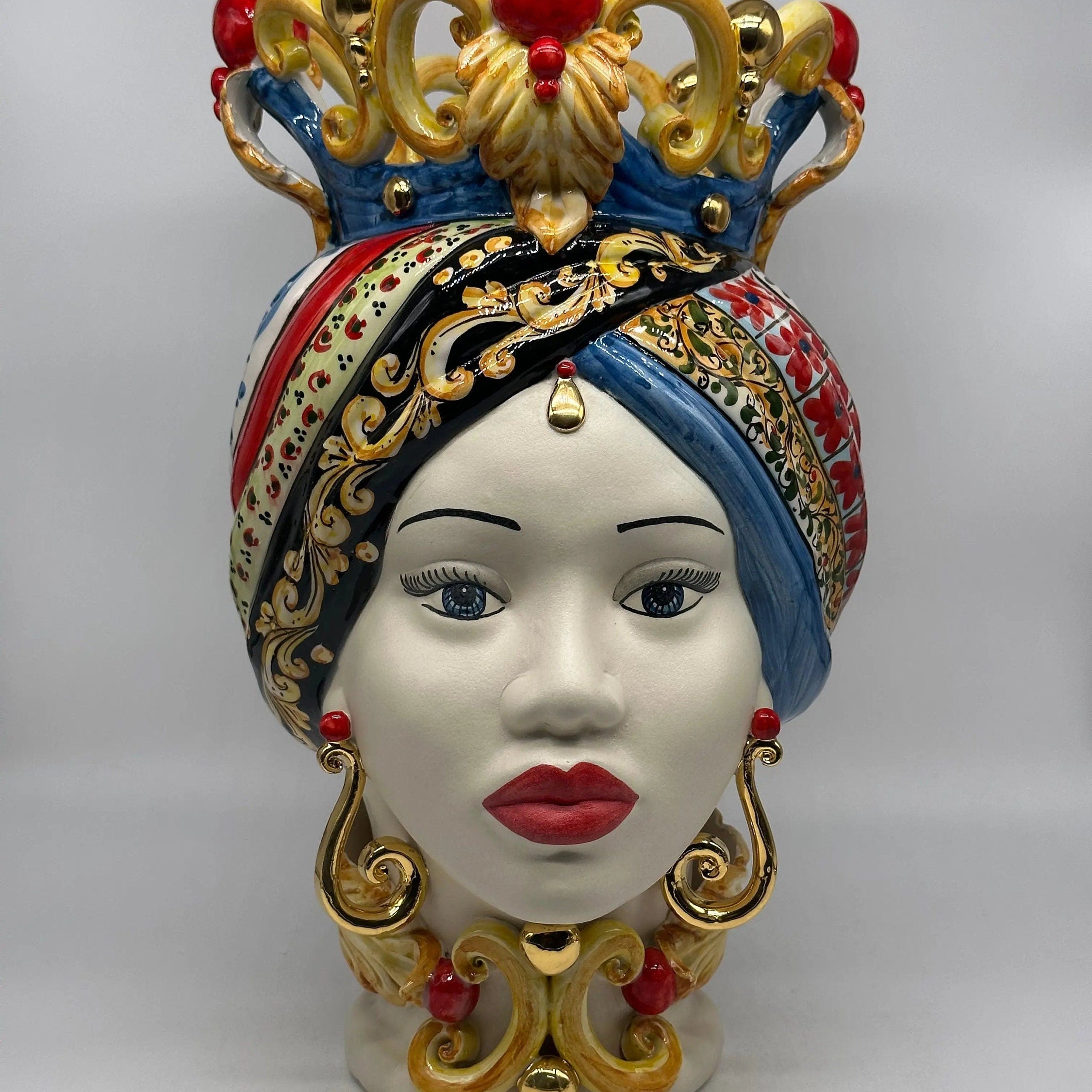 Teste di Moro Diana “Carretto” Ceramica Caltagirone cm H.40 L.25 Artigianale DD CERAMICHE SICILIANE