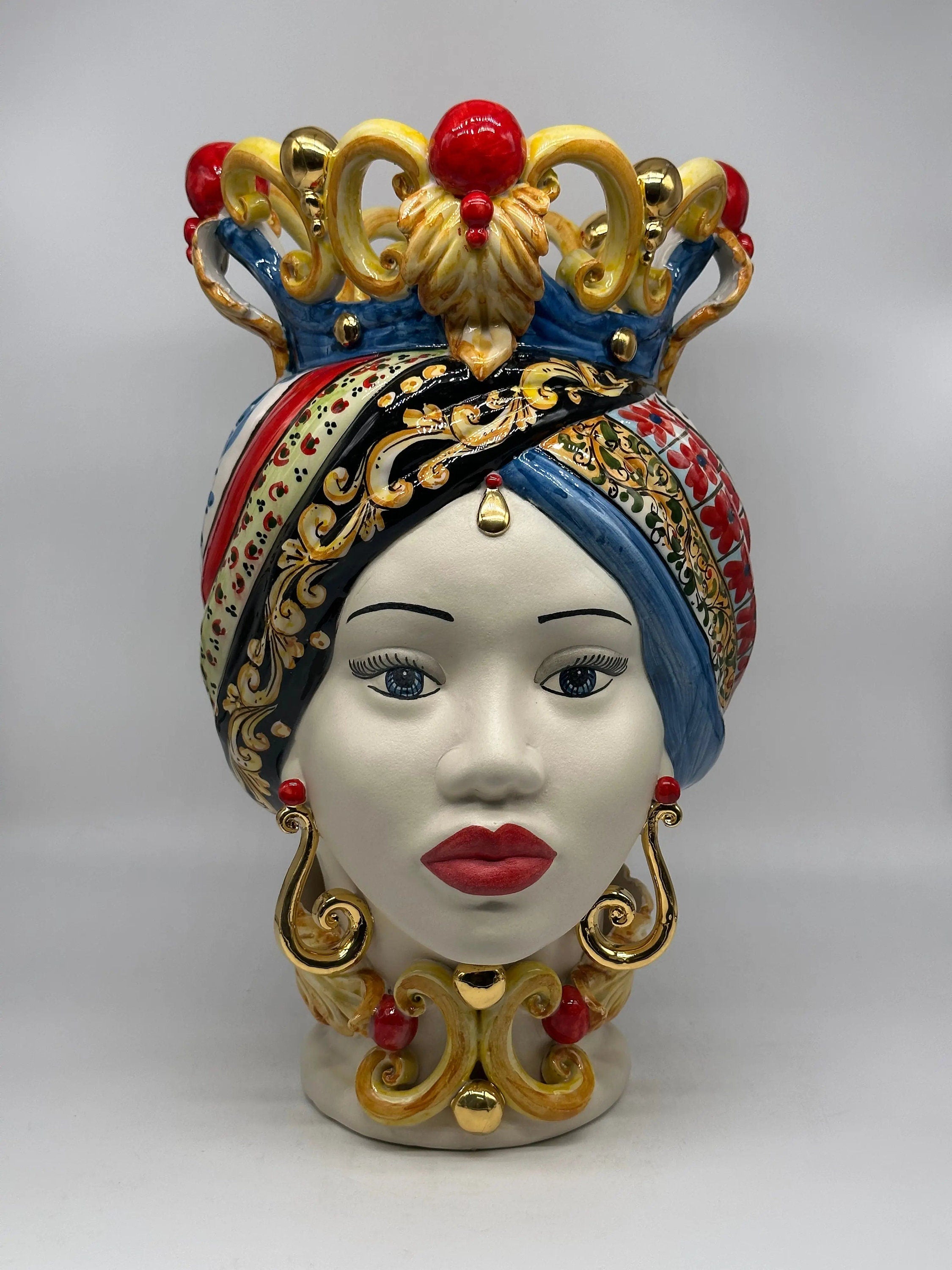 Teste di Moro Diana “Carretto” Ceramica Caltagirone cm H.40 L.25 Artigianale DD CERAMICHE SICILIANE