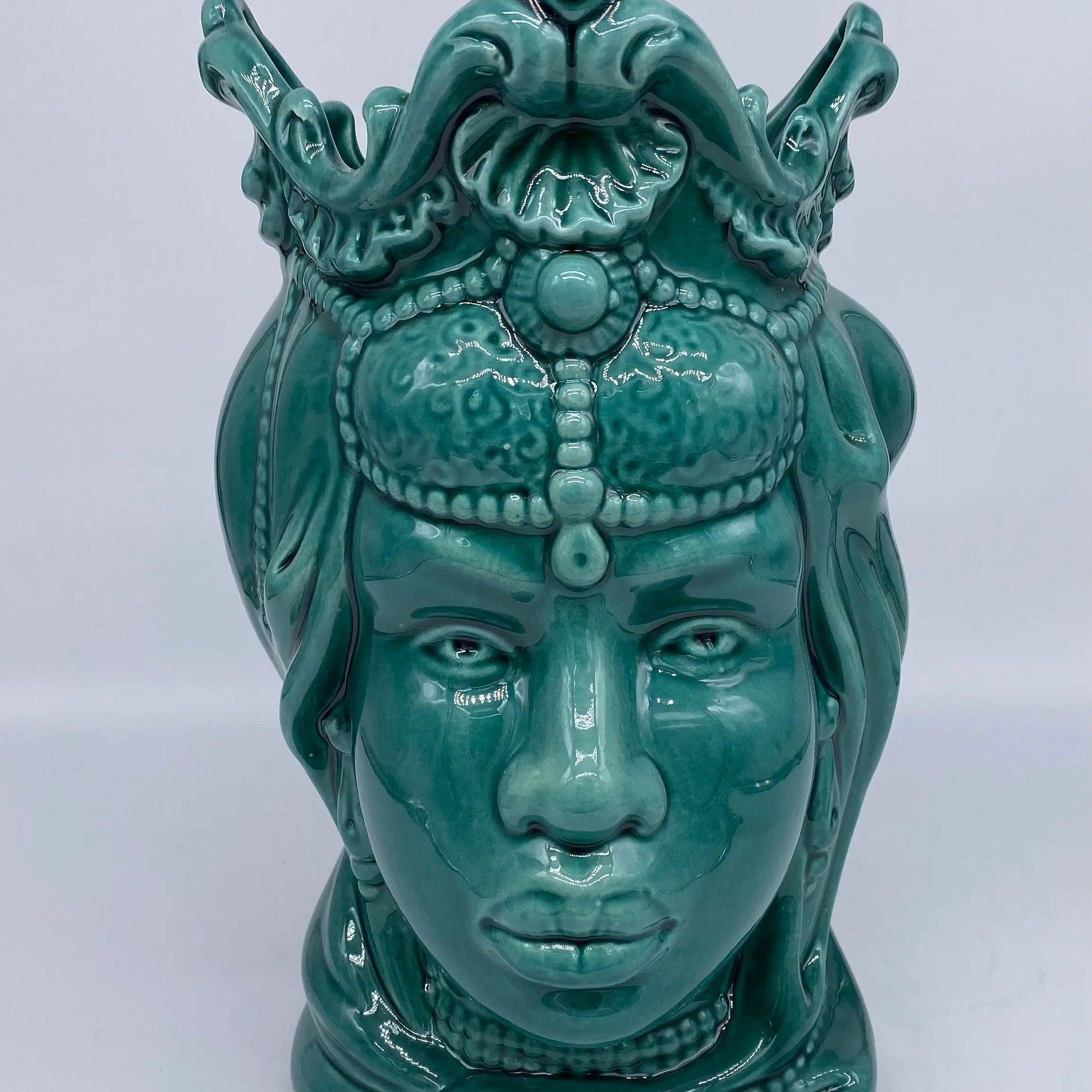 Teste di Moro Emiro Ceramica Caltagirone cm H.30 L.18 Artigianale Verde DD CERAMICHE SICILIANE